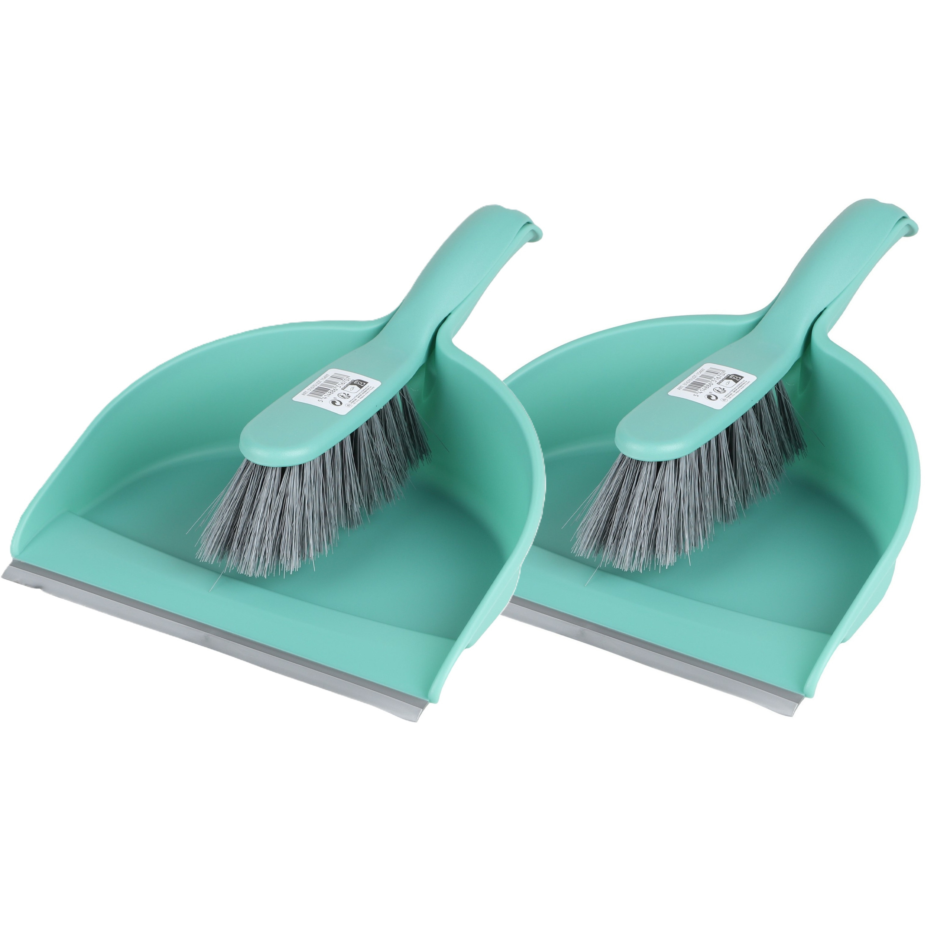 Stoffer en blik set - 2x - jade groen - zachte borstel - kunststof - 32 x 22 cm -