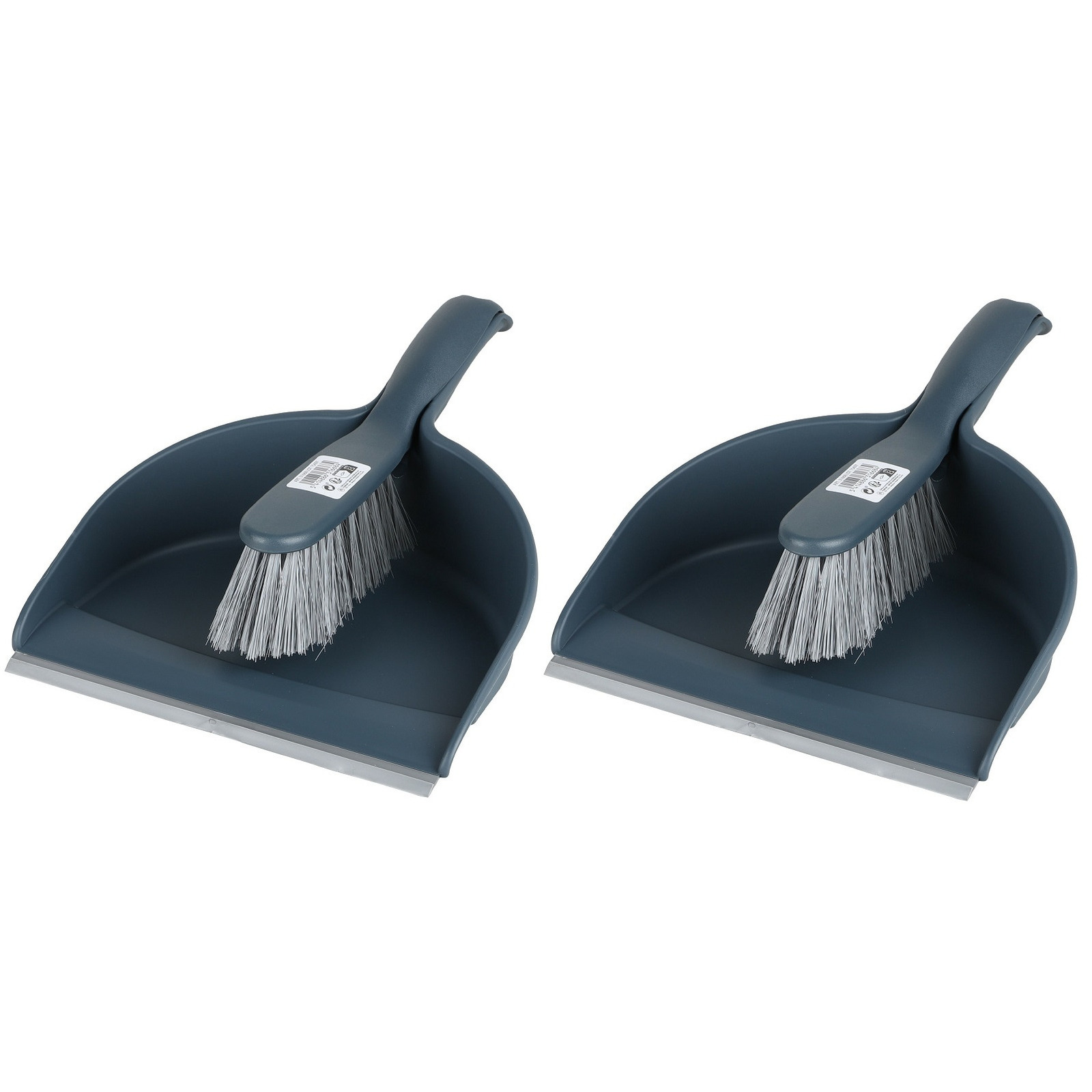 Stoffer en blik set - 2x - donkerblauw - zachte borstel - kunststof - 32 x 22 cm -