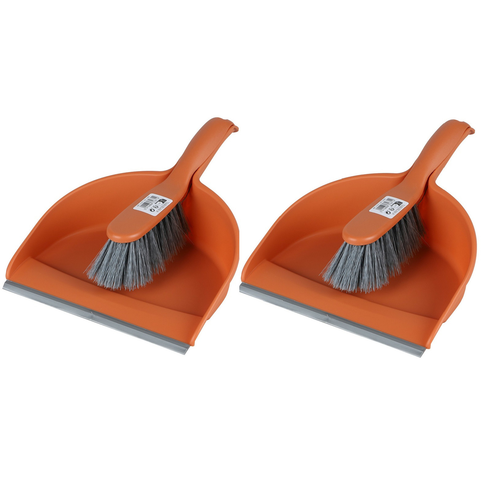 Stoffer en blik set - 2x - oranje - zachte borstel - kunststof - 32 x 22 cm -