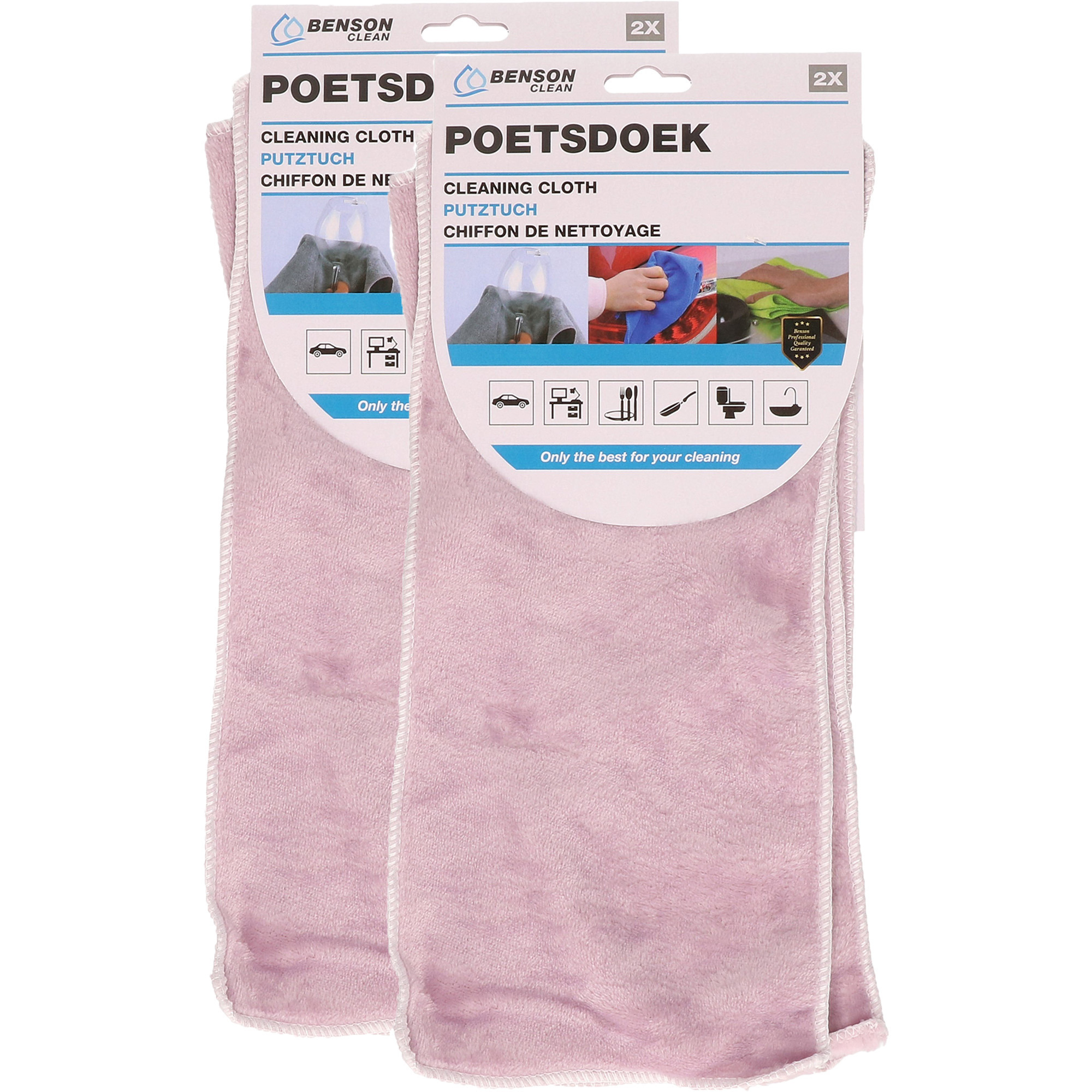 Poetsdoeken - set 4x - extra zacht - microvezel - 2 formaten - roze -