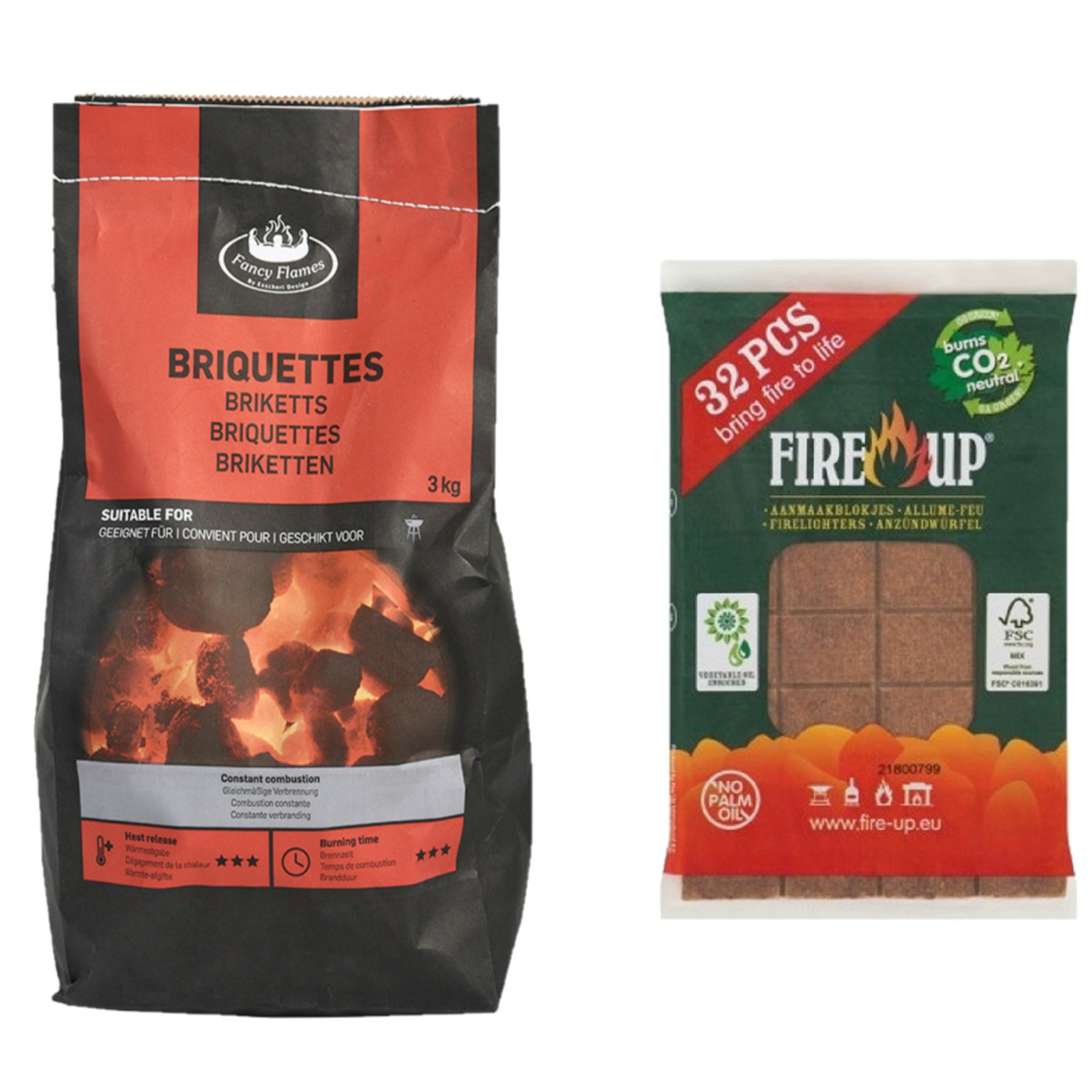 BBQ starterspakket - houtskool briketten 3 kilo - barbecue aanmaakblokjes 32x -