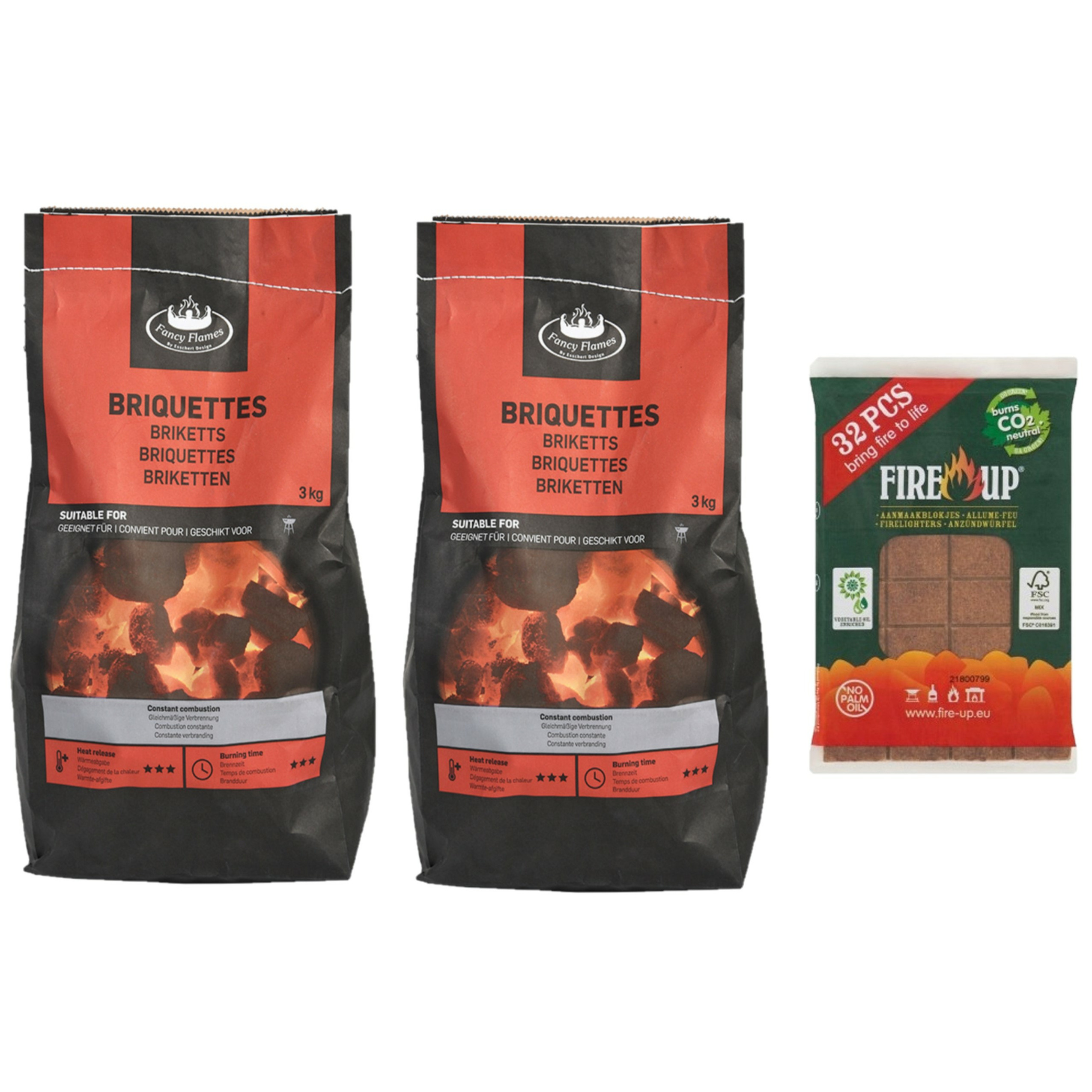 BBQ starterspakket - houtskool briketten 6 kilo - barbecue aanmaakblokjes 32x -