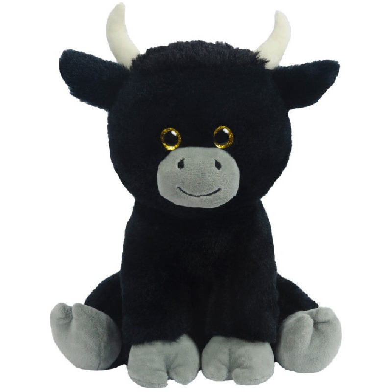 Knuffeldier Stier/koe Herman - zachte pluche stof - dieren knuffels - zwart - 24 cm -