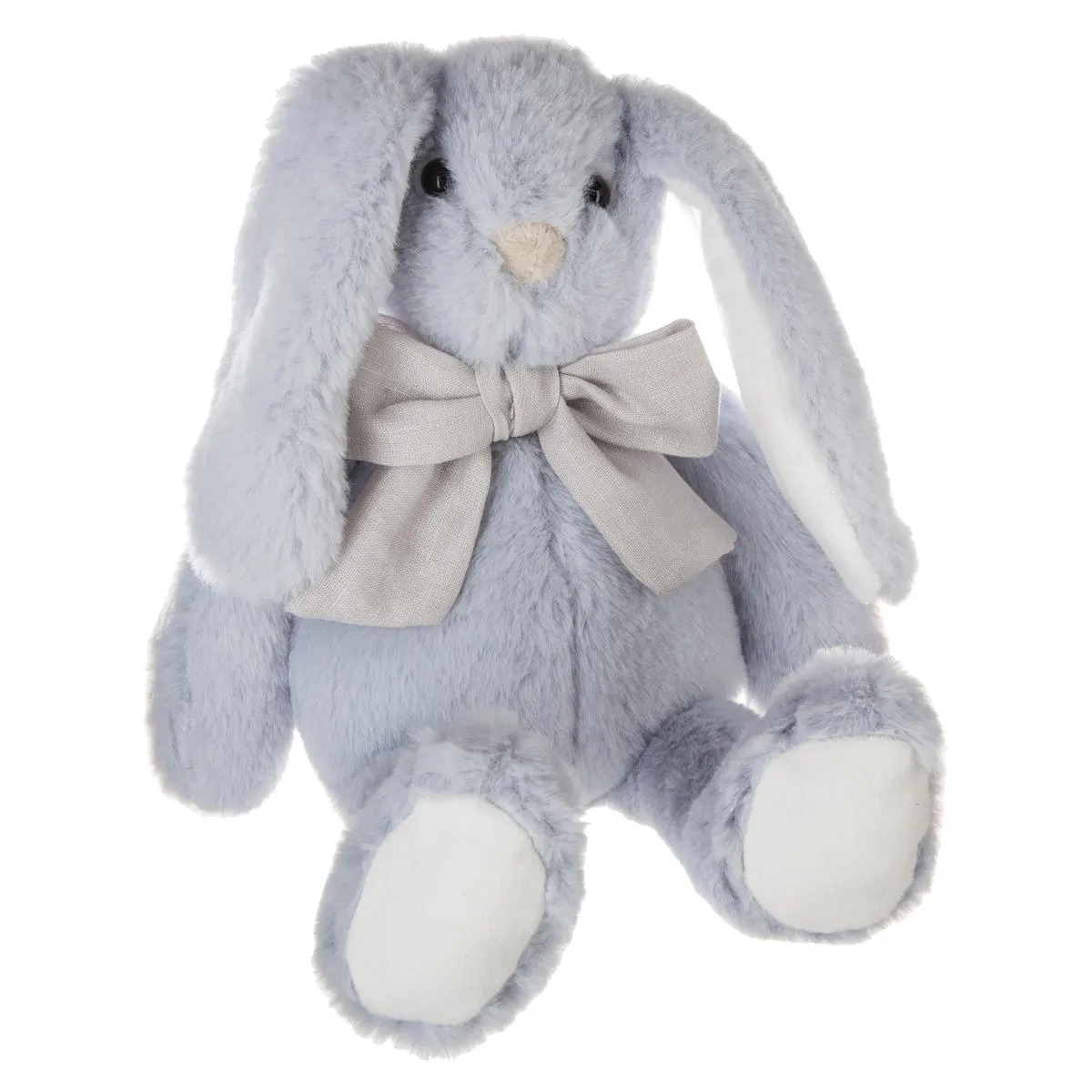 Knuffeldier konijn met strikje - zachte pluche stof - fluffy knuffels - lichtblauw - 30 cm -