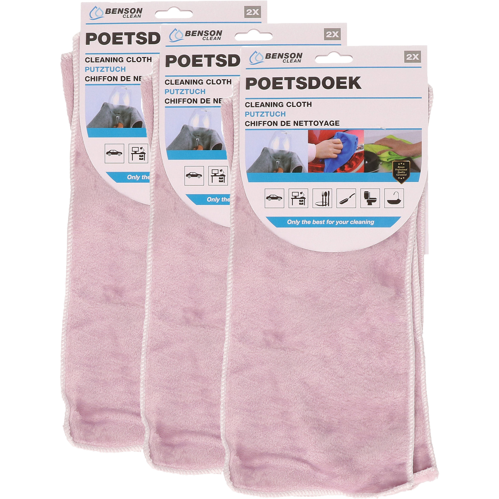 Poetsdoeken - set 6x - extra zacht - microvezel - 2 formaten - roze -