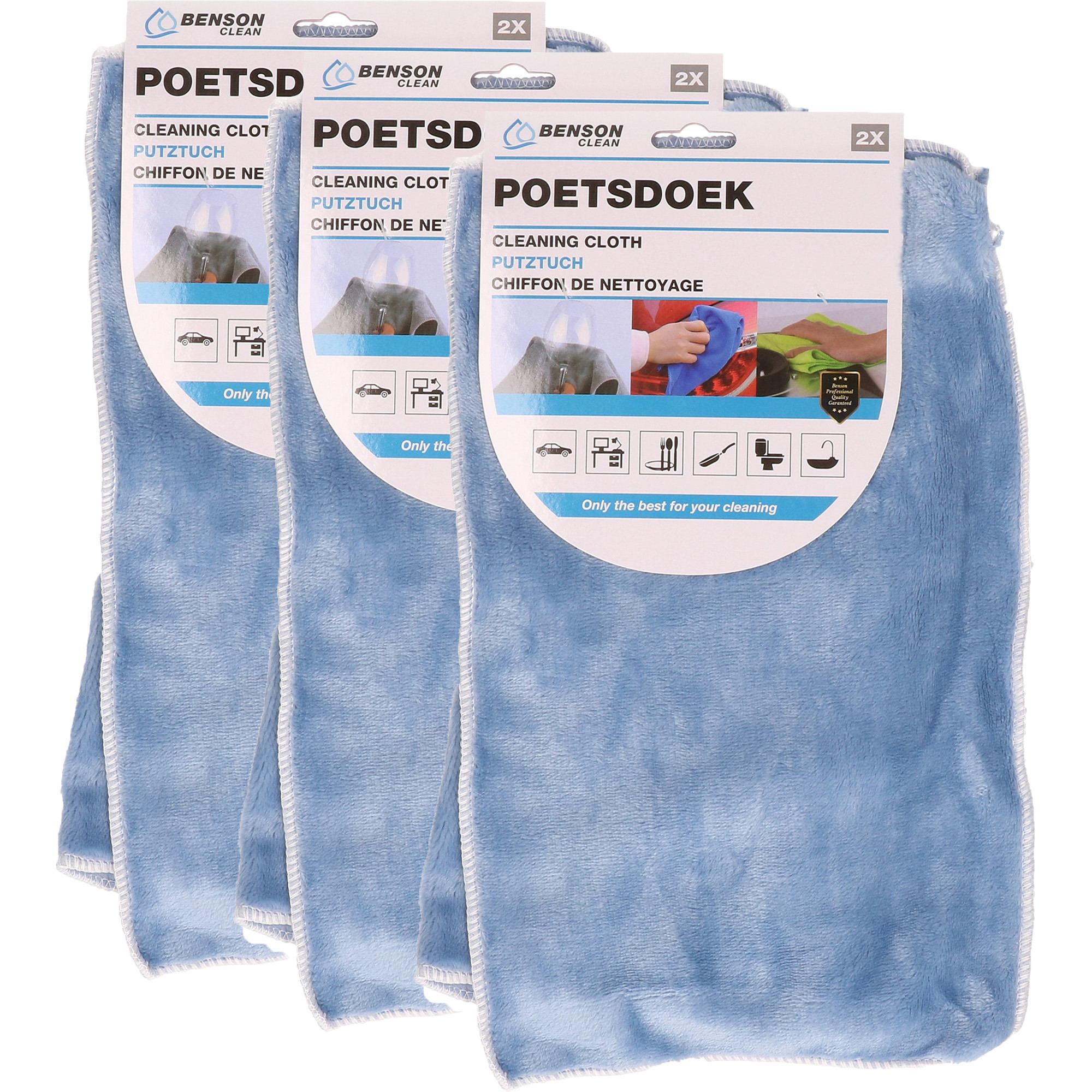 Poetsdoeken - set 6x - extra zacht - microvezel - 2 formaten - blauw -