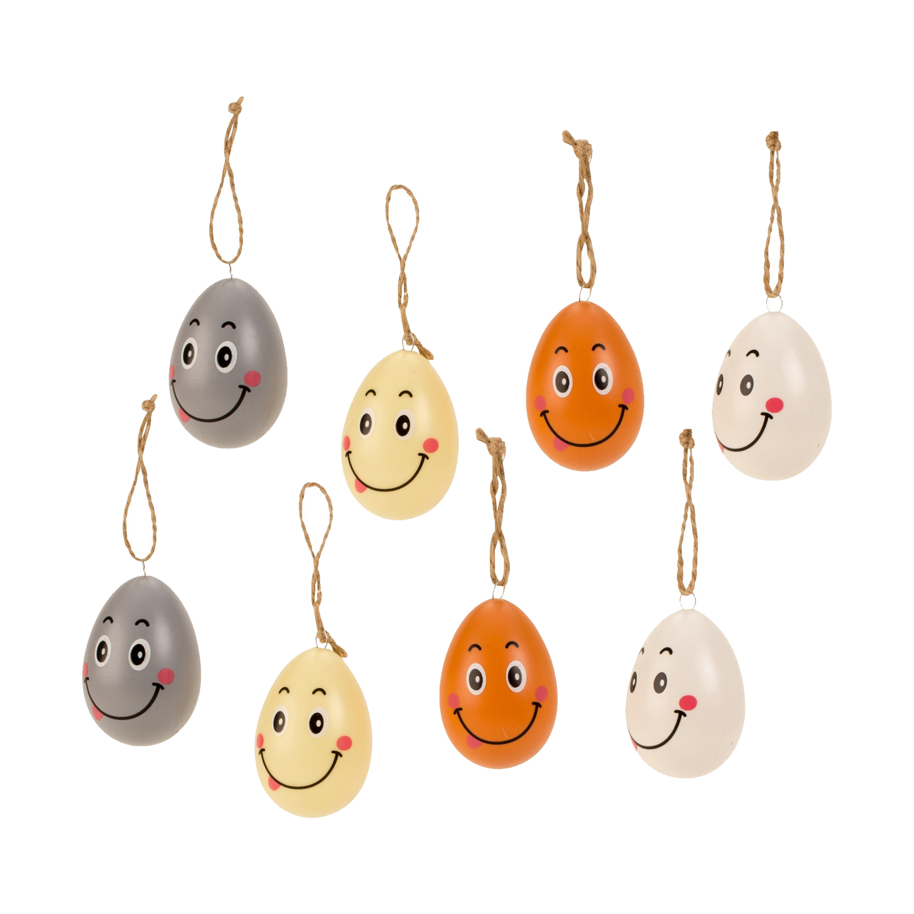 Paaseieren met lachende gezichtjes - 24x - kunststof - 4 x 6 cm - paasdecoratie -