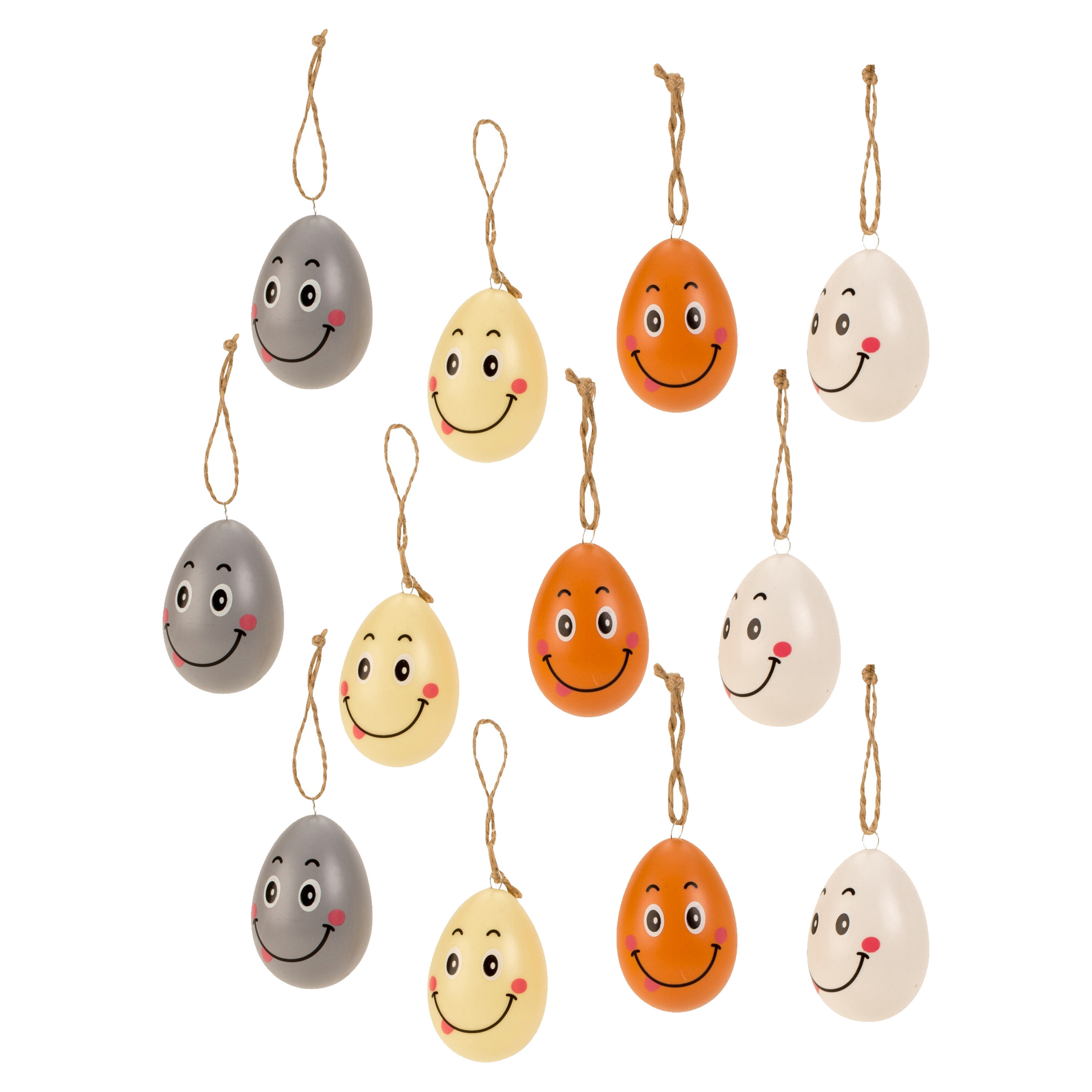 Paaseieren met lachende gezichtjes - 36x - kunststof - 4 x 6 cm - paasdecoratie -