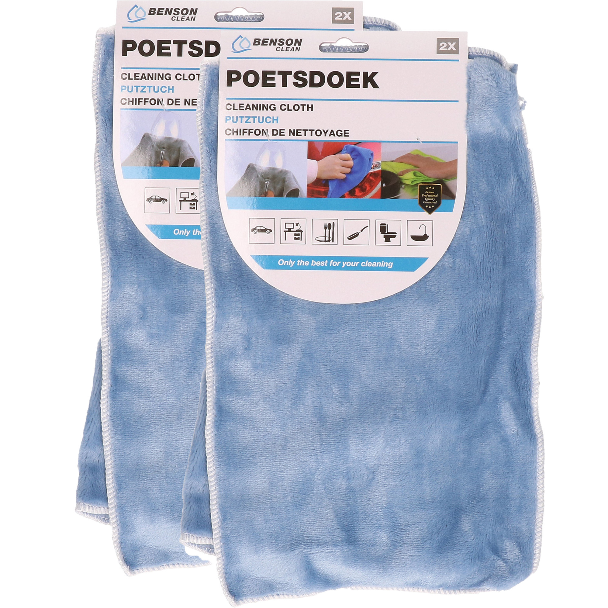 Poetsdoeken - set 4x - extra zacht - microvezel - 2 formaten - blauw -
