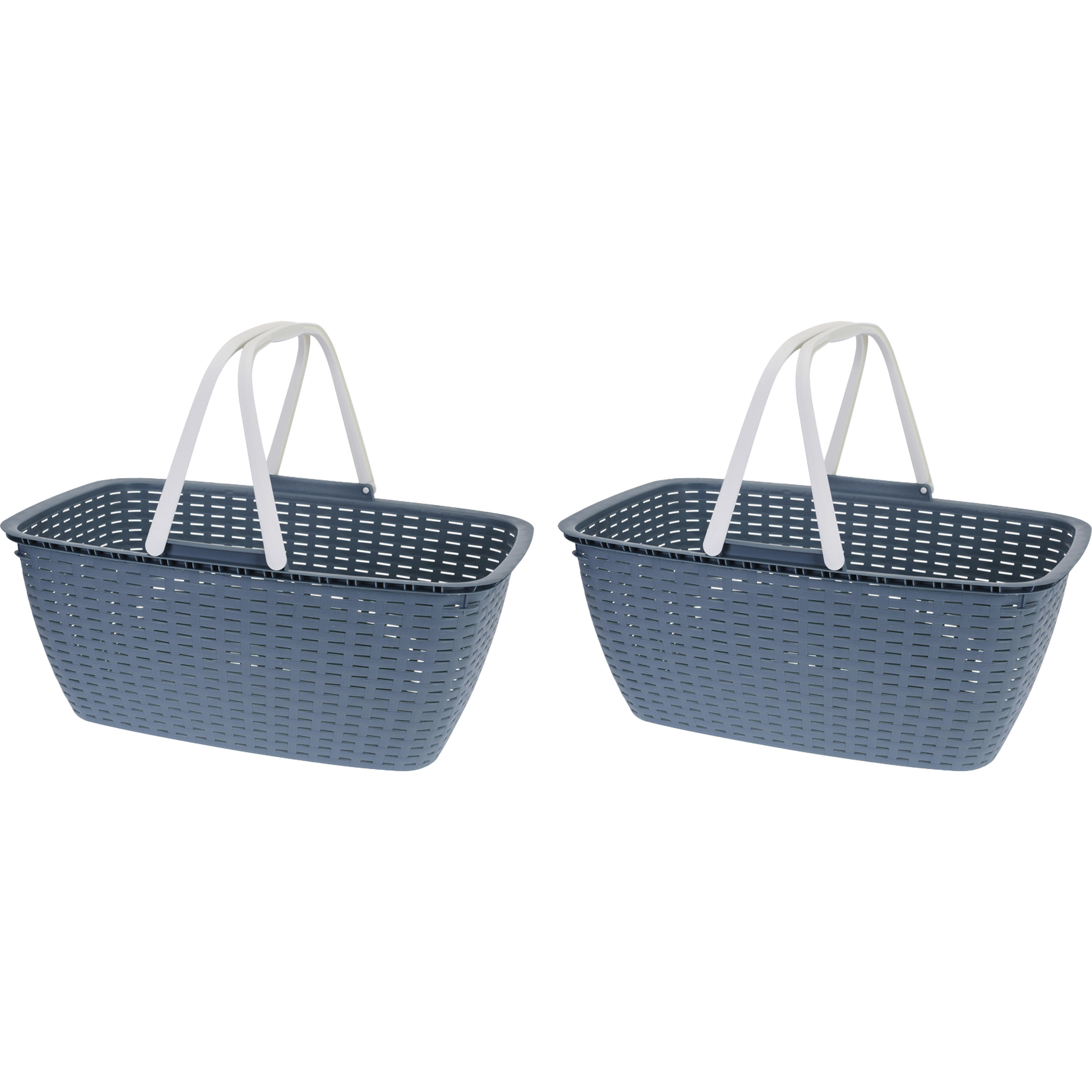 Wasmand met draag hengsel - 2x - donkerblauw - kunststof - 35 liter - 60 x 40 x 30 cm -