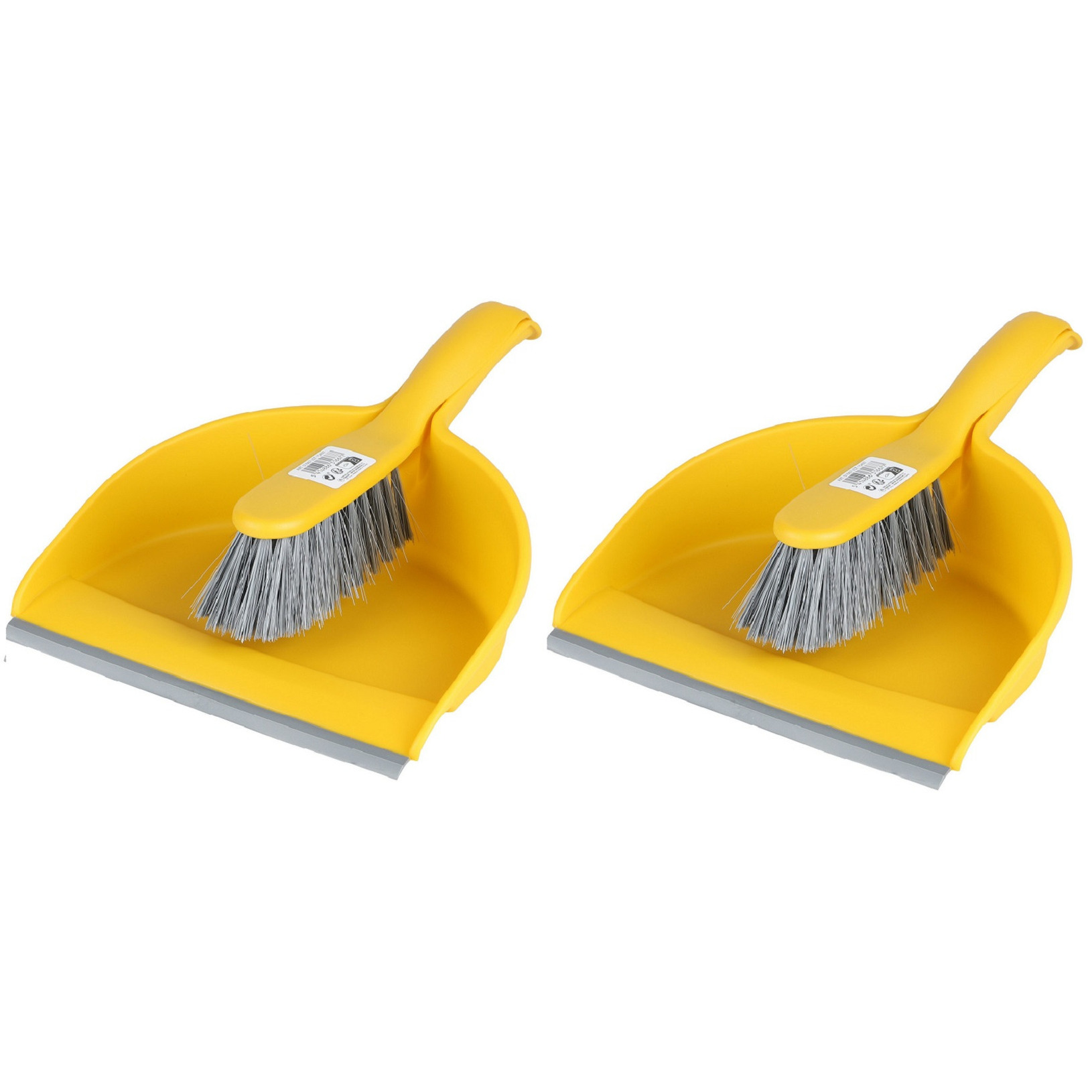 Stoffer en blik set - 2x - geel - zachte borstel - kunststof - 32 x 22 cm -