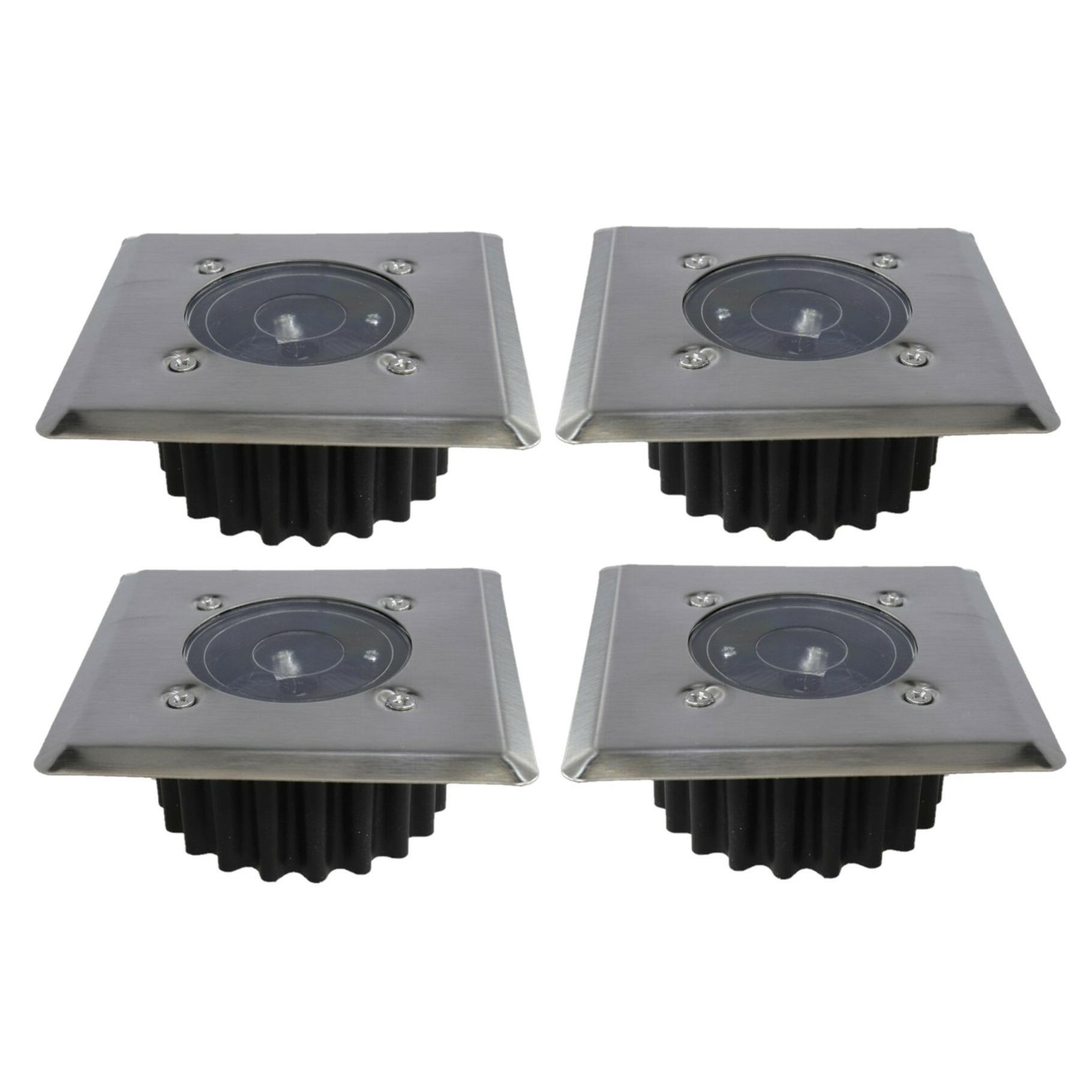 Gerimport grondspot solar tuinverlichting - 4x - zilver/zwart - vierkant -