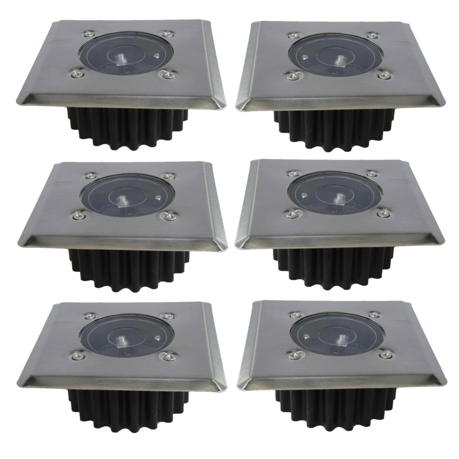 Gerimport grondspot solar tuinverlichting - 6x - zilver/zwart - vierkant -