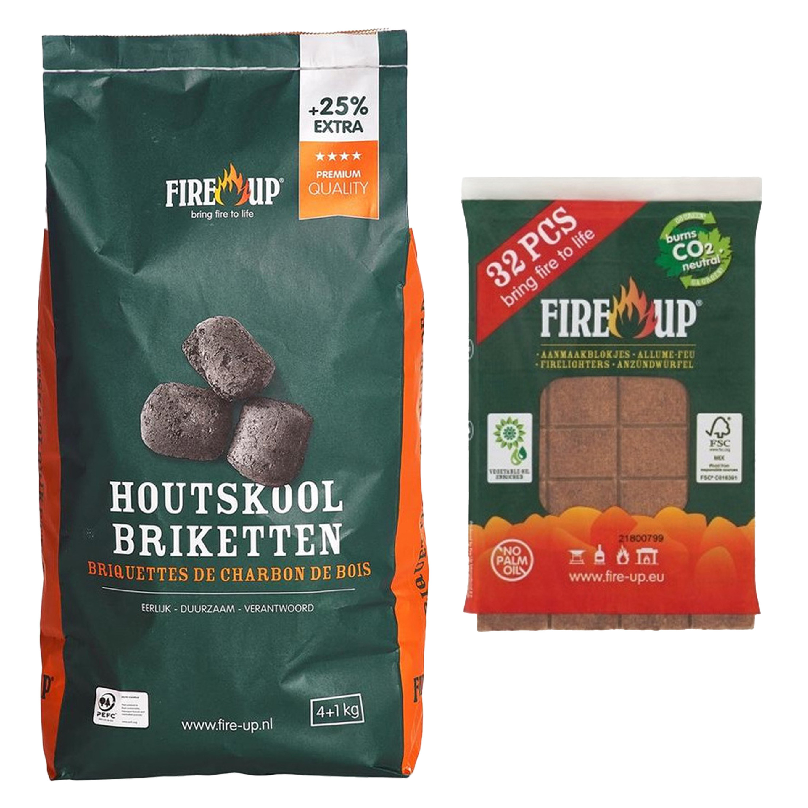 BBQ starterspakket - houtskool briketten 5 kilo - barbecue aanmaakblokjes 32x -