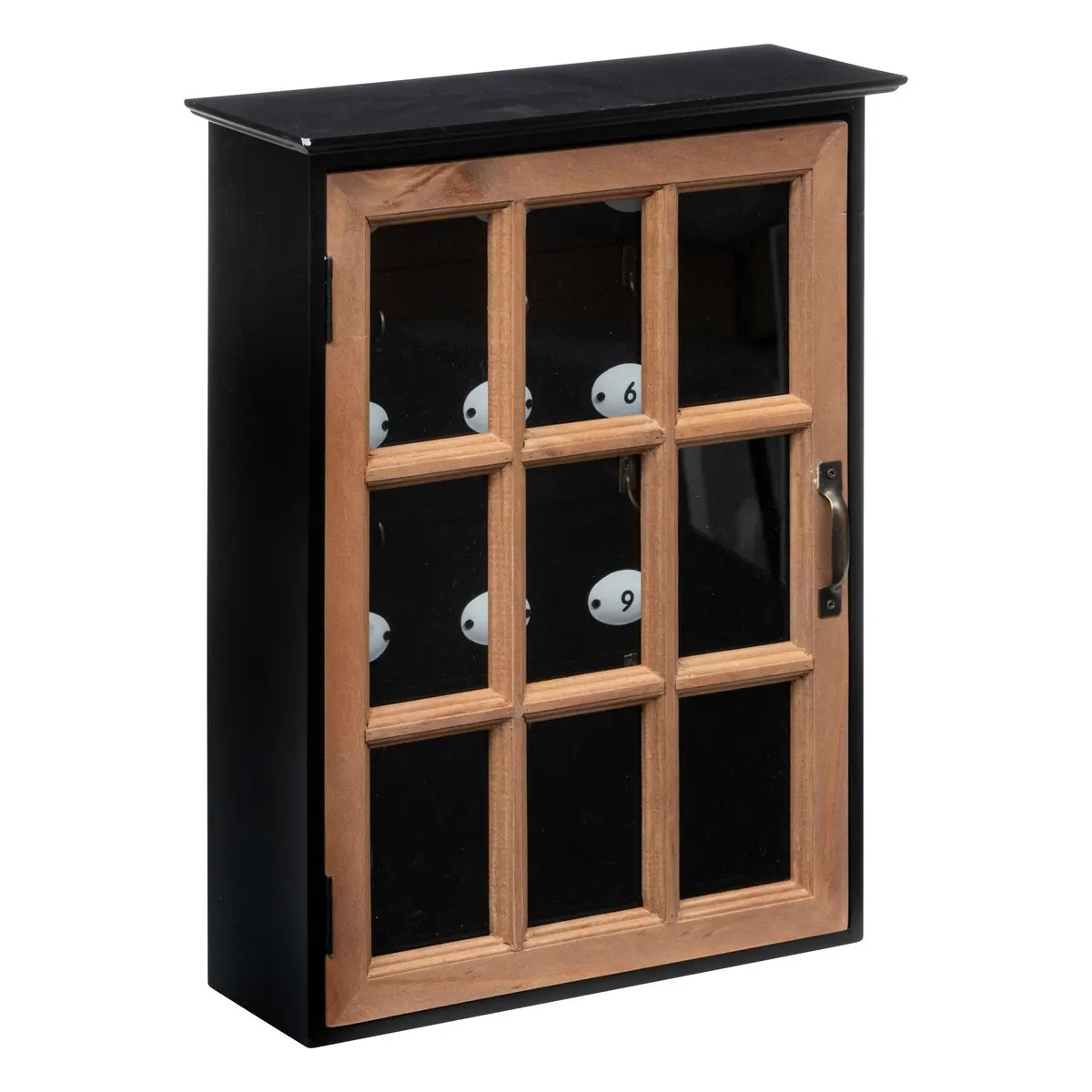 Sleutelkastje Classic Cabinet - mdf/glas - zwart/bruin - 30 x 40 cm - Voor 9 sleutels -