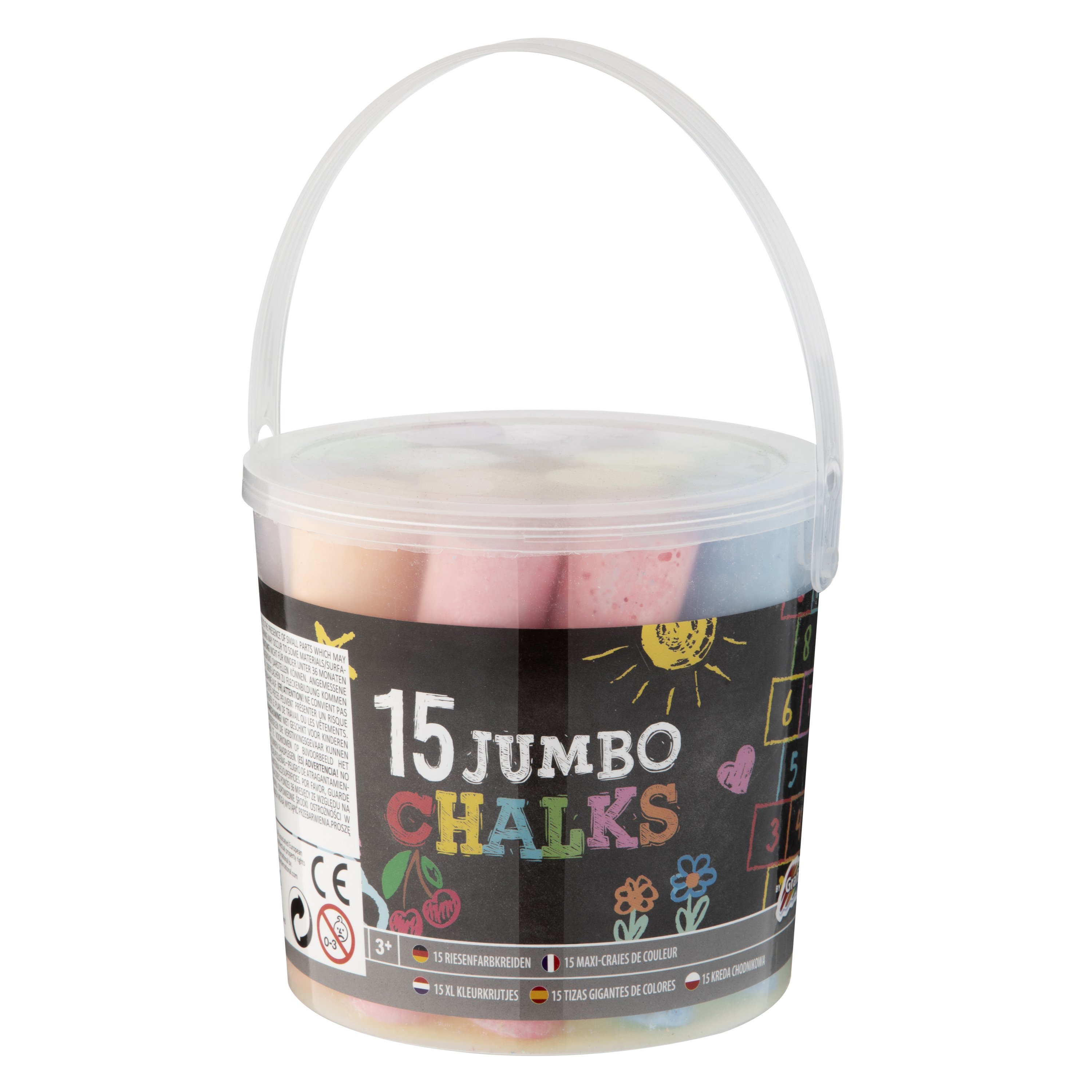 Stoepkrijt in emmer- 15 stuks - multi kleuren - L12 cm -