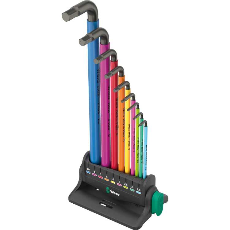 Wera 950/9 Hex-Plus Multicolour 3 Stiftsleutelset schroevendraaier 9-delig, kleurgecodeerd, metrisch, BlackLaser