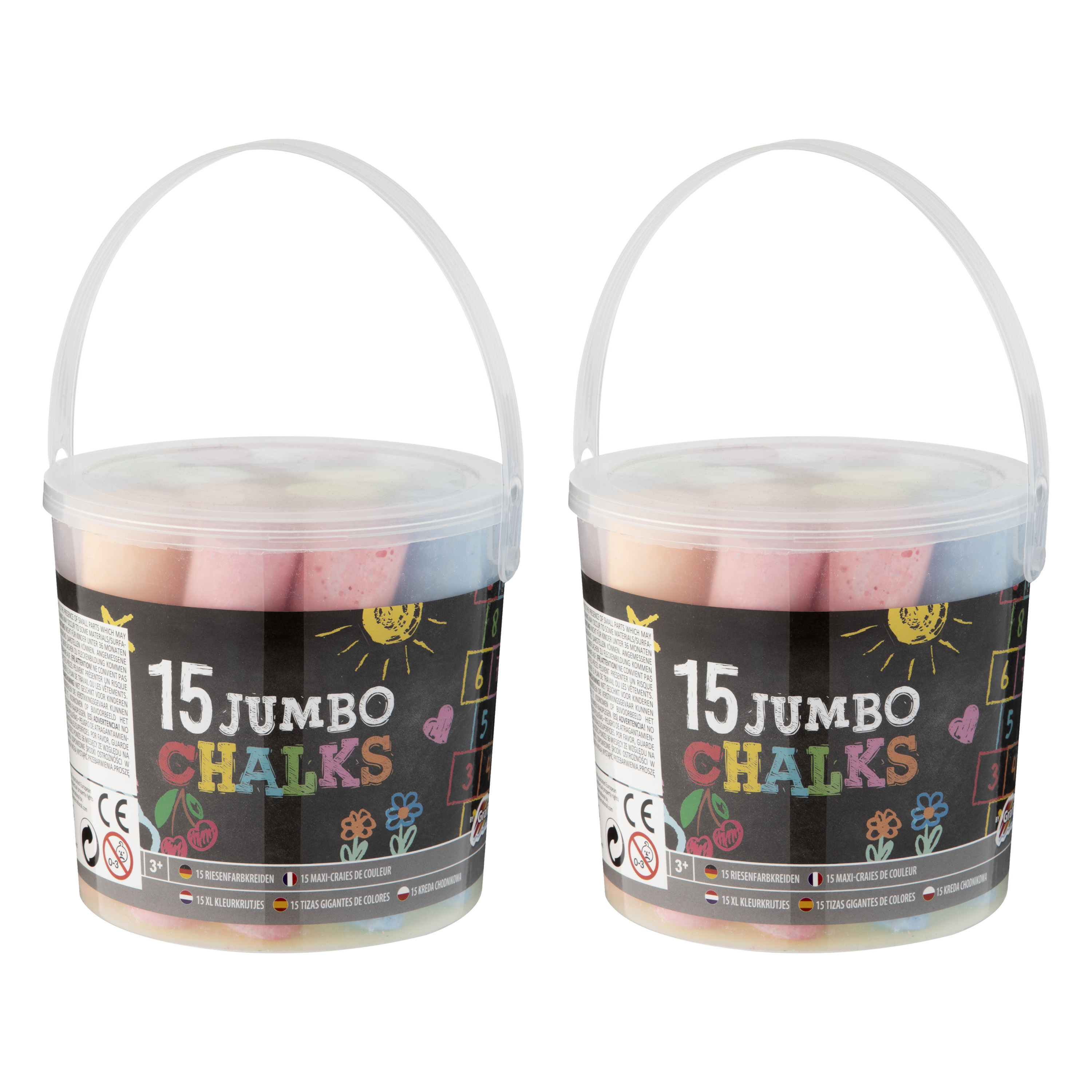 Stoepkrijt in emmer- 30 stuks - multi kleuren - L12 cm -