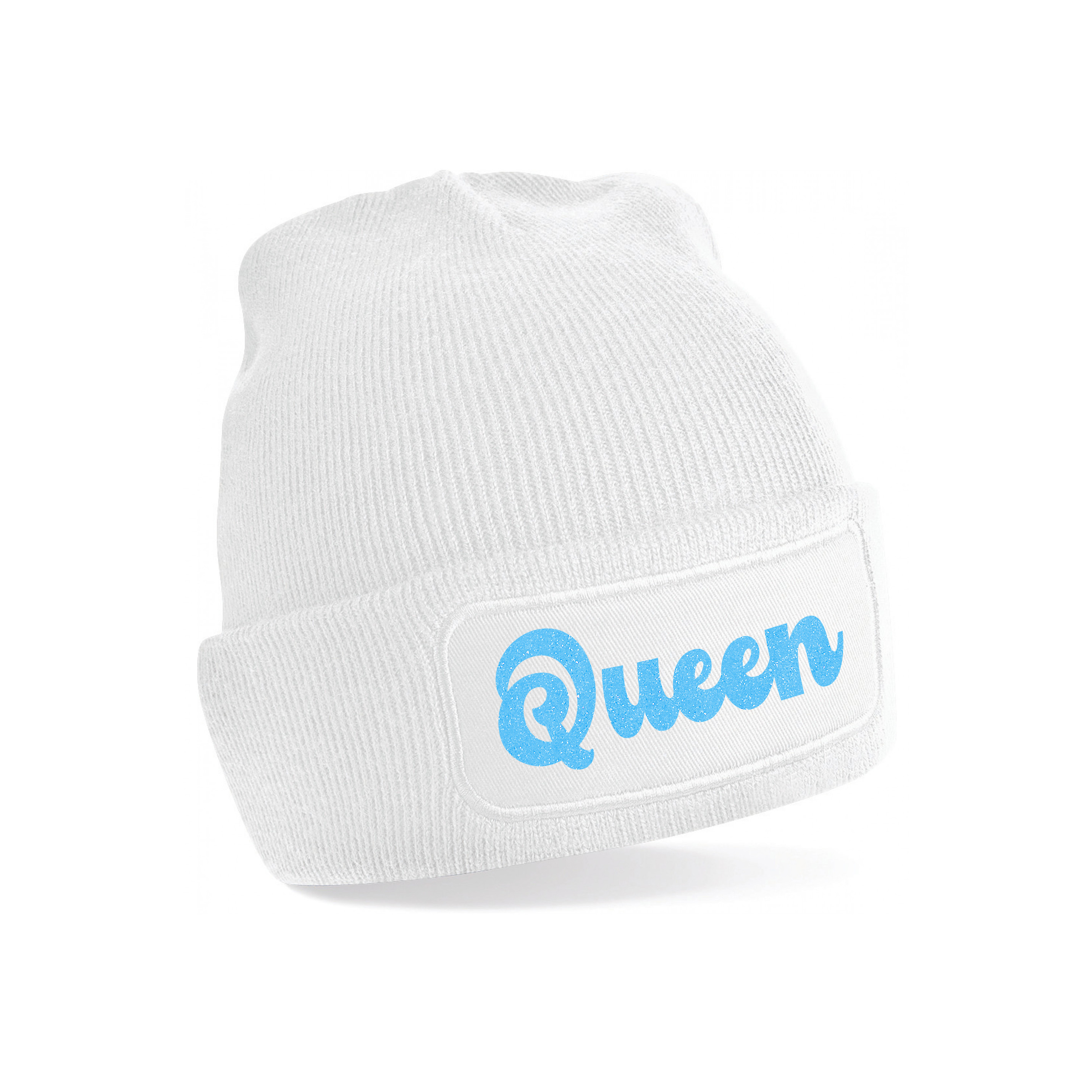 Wintersport muts voor volwassenen - Queen - wit - blauwe glitters - one size - Apres ski beanie One size -