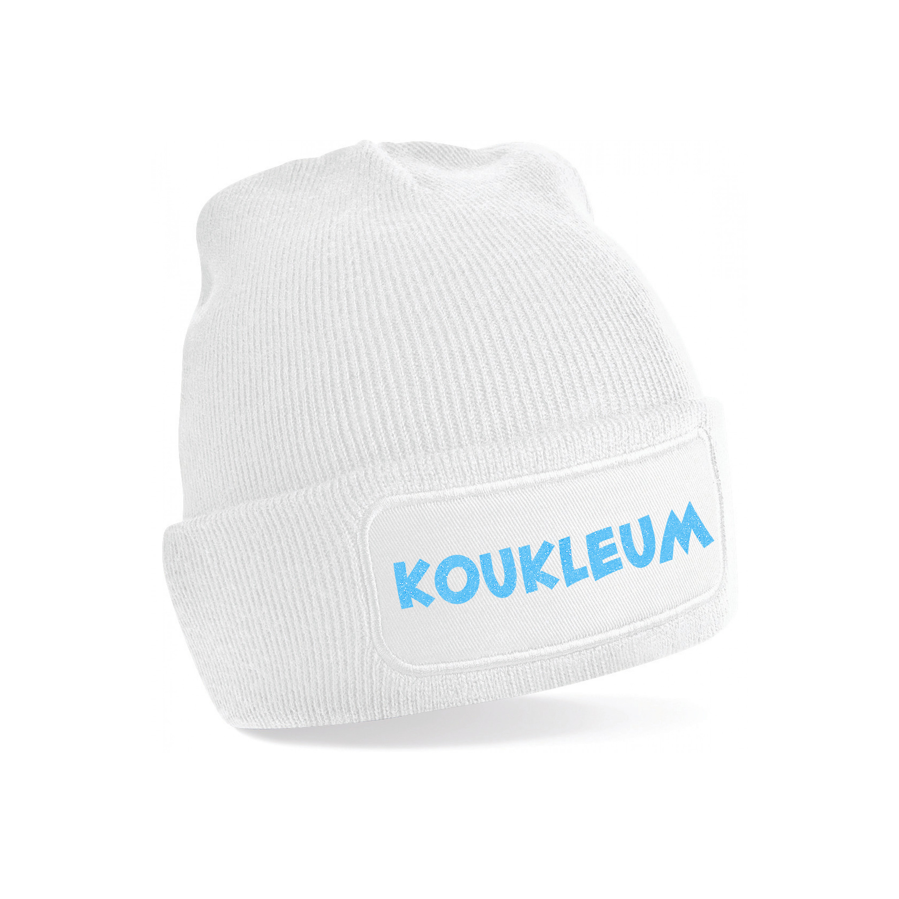 Wintersport muts voor volwassenen - Koukleum - wit - blauwe glitters - one size - Apres ski beanie One size -