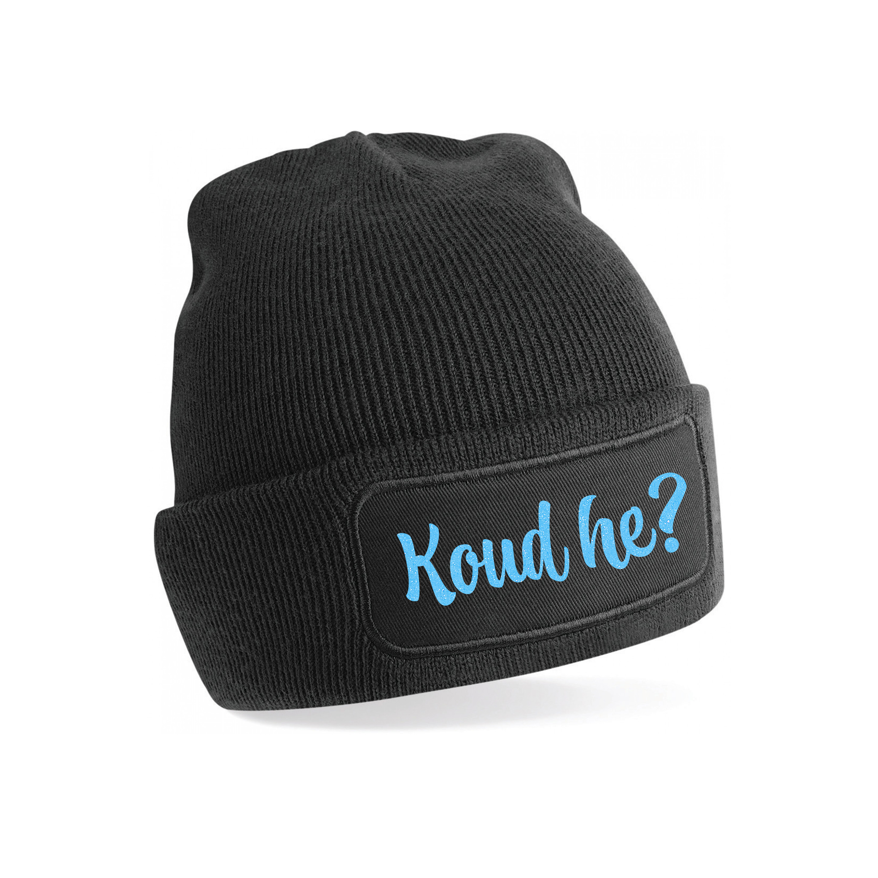 Wintersport muts voor volwassenen - Koud He - zwart - blauwe glitters - one size - Apres ski beanie One size -