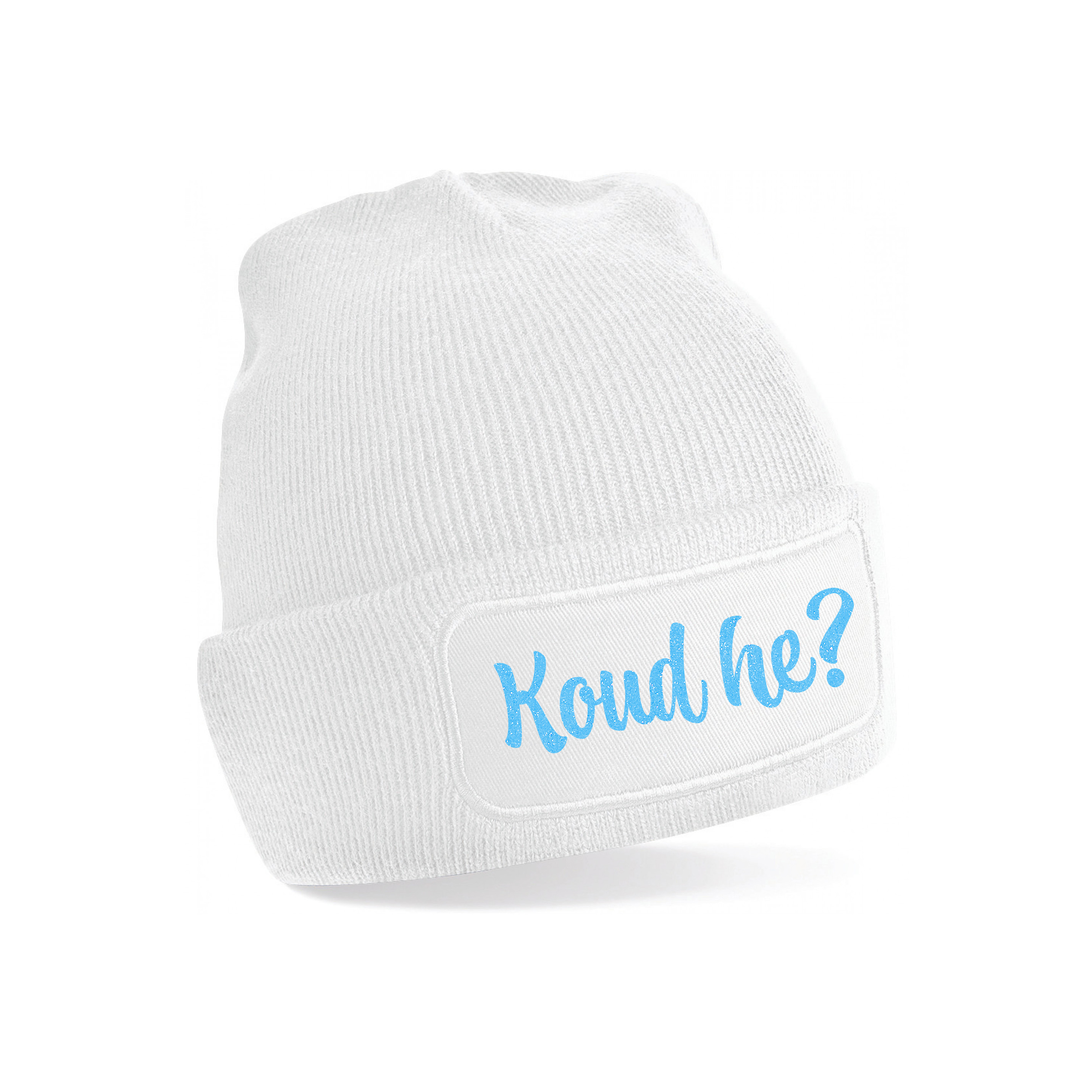Wintersport muts voor volwassenen - Koud He - wit - blauwe glitters - one size - Apres ski beanie One size -
