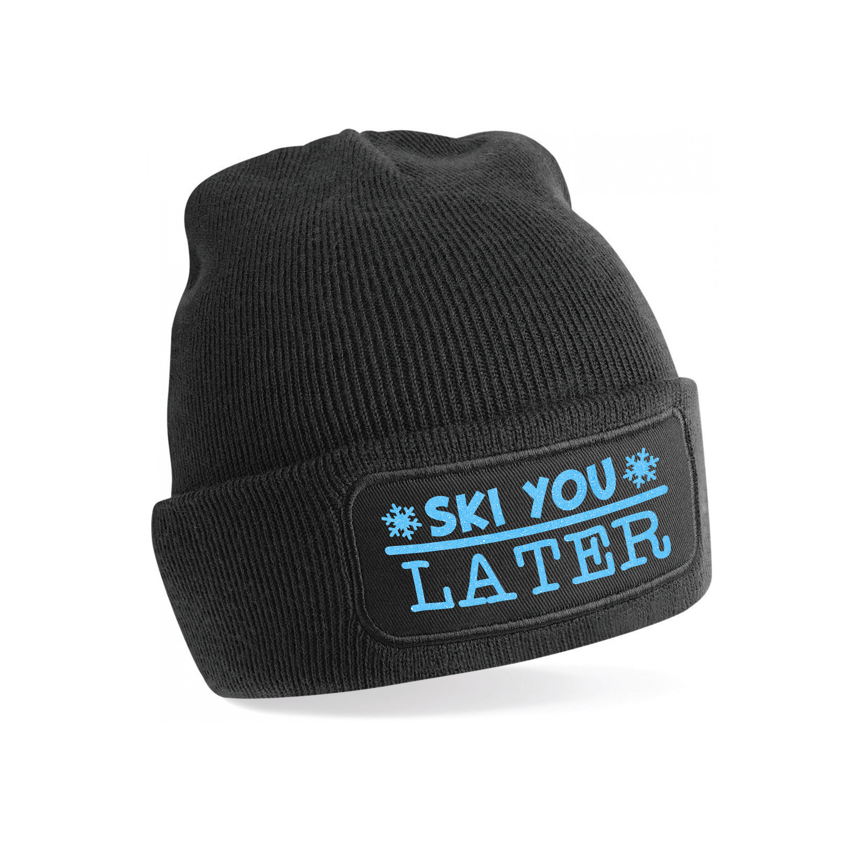 Wintersport muts voor volwassenen - Ski You Later - zwart - blauwe glitter - one size - Apres ski One size -