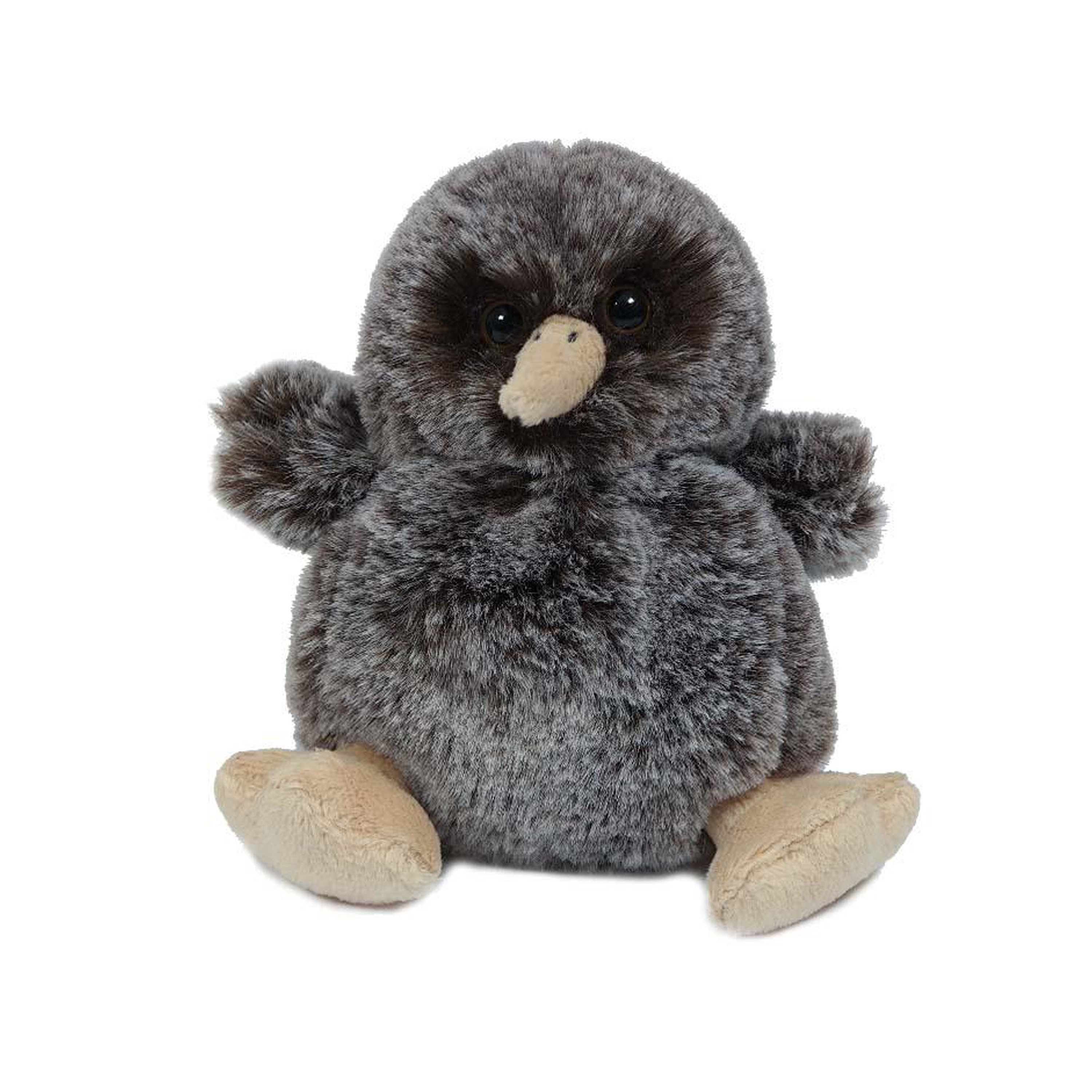 Knuffeldier Kiwi vogel - zachte pluche stof - donkergrijs - kwaliteit knuffels - 11 cm -