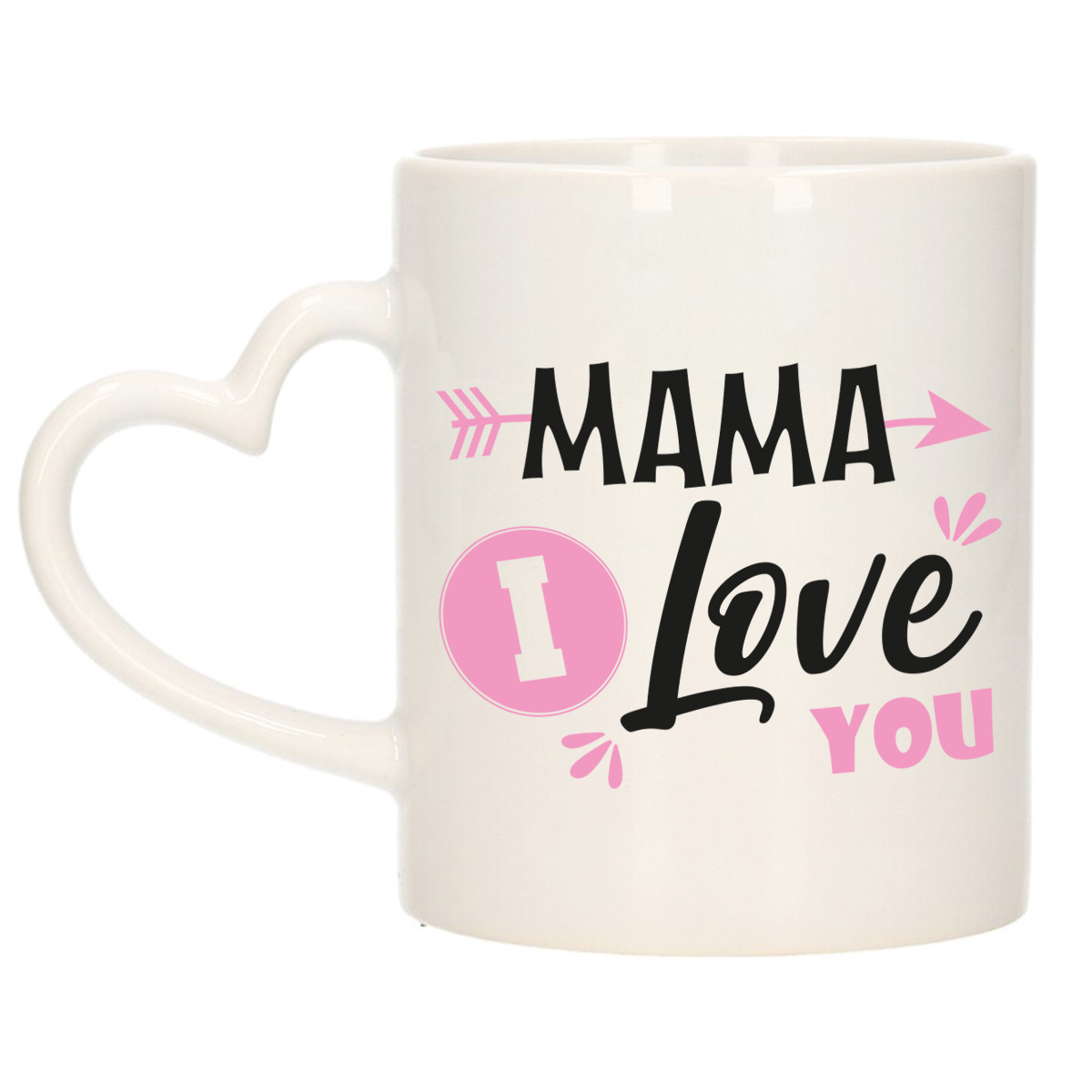 Cadeau koffie/thee mok voor mama - roze - love - hartjes oor - keramiek - 300 ml - Moederdag -