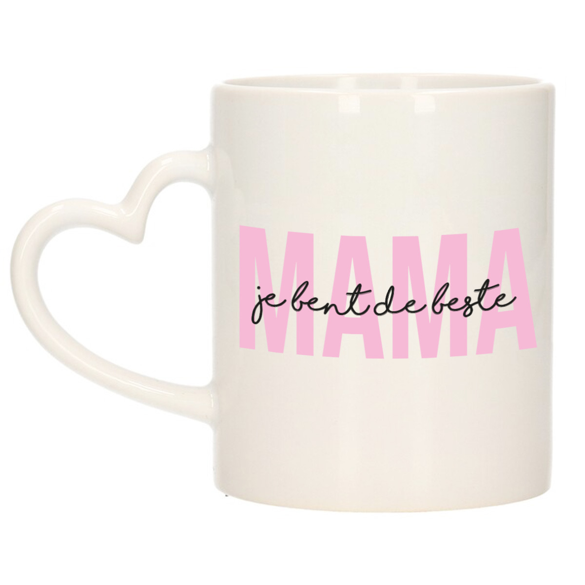Cadeau koffie/thee mok voor mama - roze - hartjes oor - keramiek - 300 ml - Moederdag -