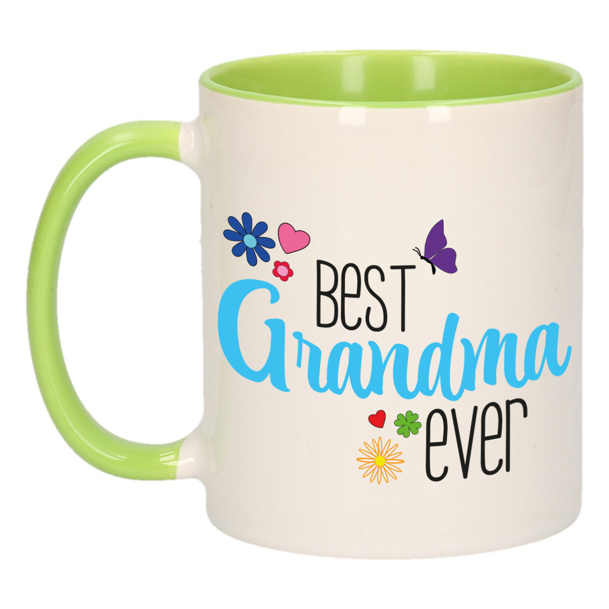 Cadeau koffie/thee mok voor oma - groen/blauw - beste oma - keramiek - 300 ml -