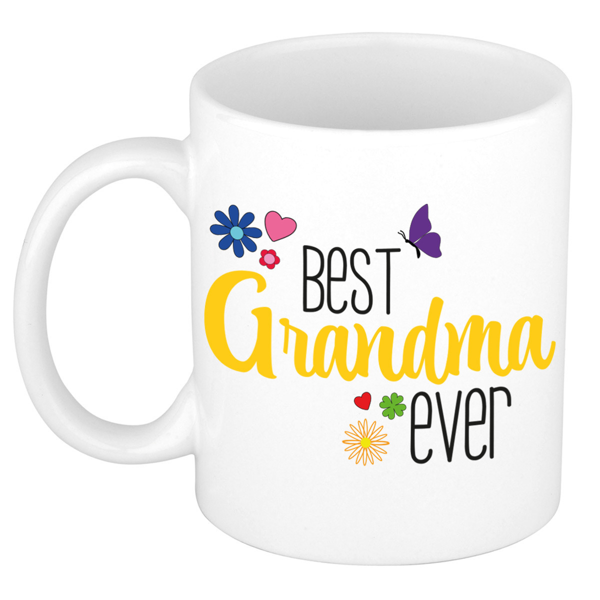 Cadeau koffie/thee mok voor oma - geel - beste oma - keramiek - 300 ml -