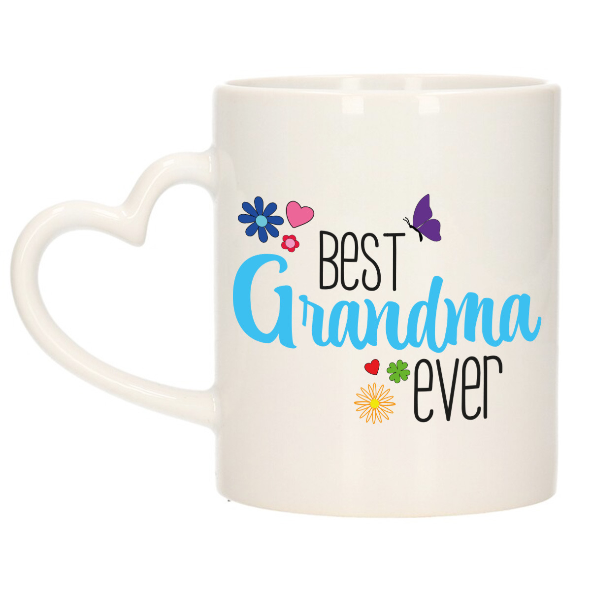 Cadeau koffie/thee mok voor oma - blauw - hartjes oor - keramiek - 300 ml -
