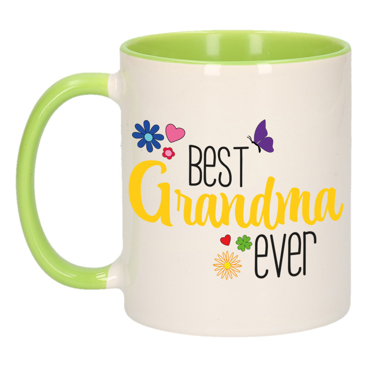 Cadeau koffie/thee mok voor oma - groen/geel - beste oma - keramiek - 300 ml -