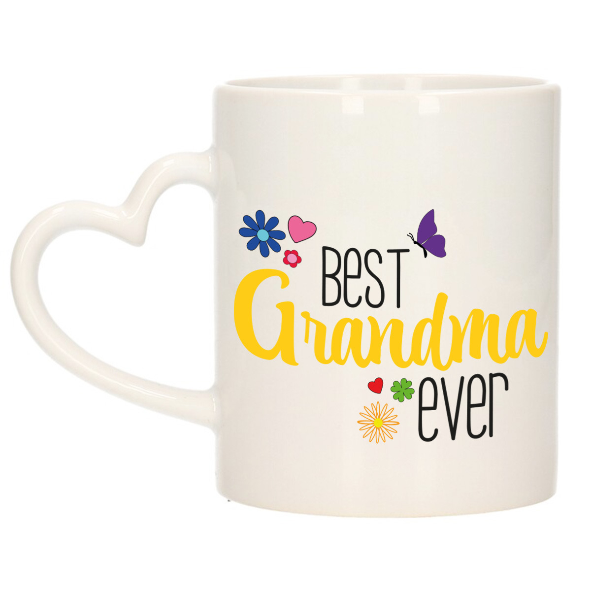Cadeau koffie/thee mok voor oma - geel - hartjes oor - keramiek - 300 ml -