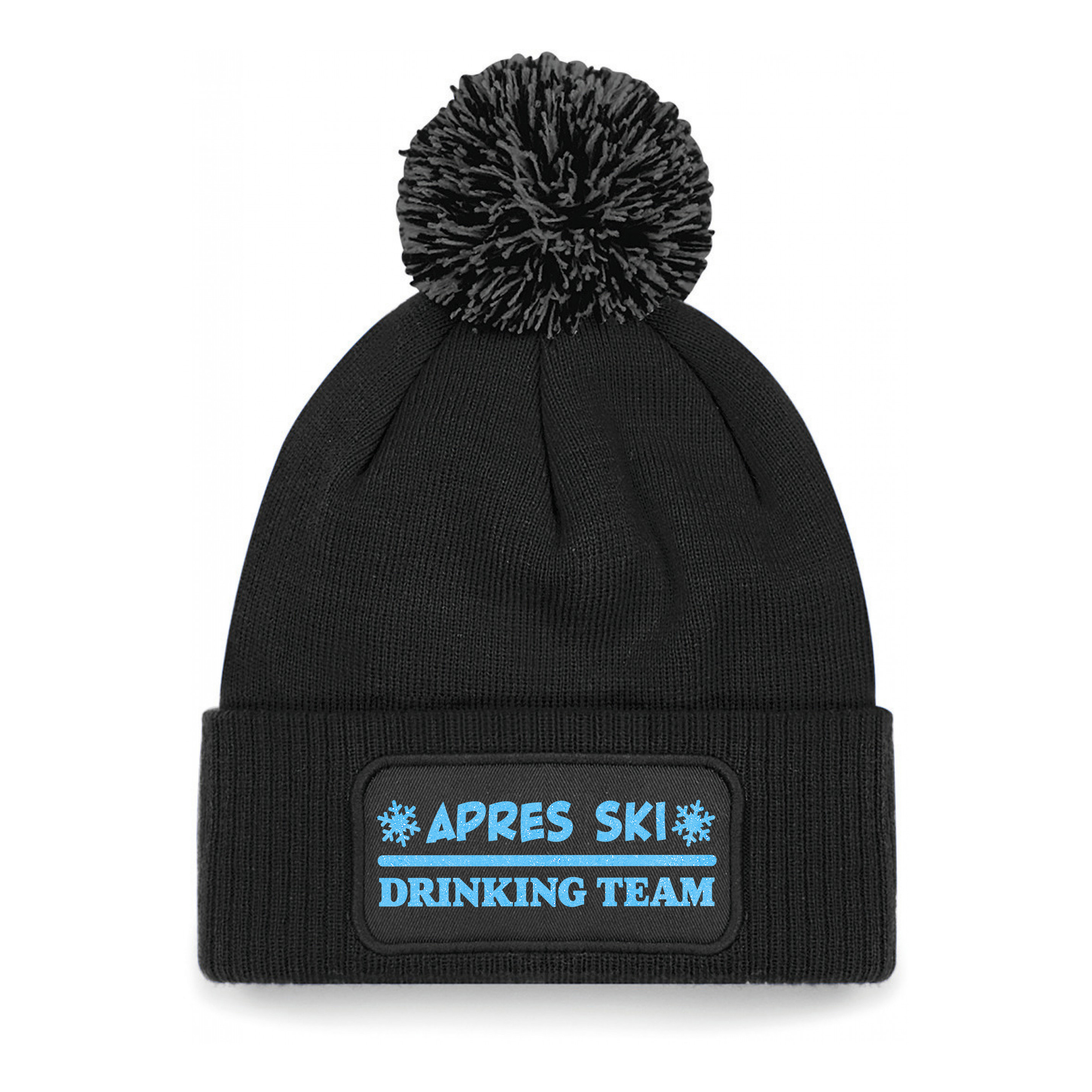 Wintersport muts met pompom - Drinking Team - zwart - glitters - one size - volwassenen - Apres ski One size -
