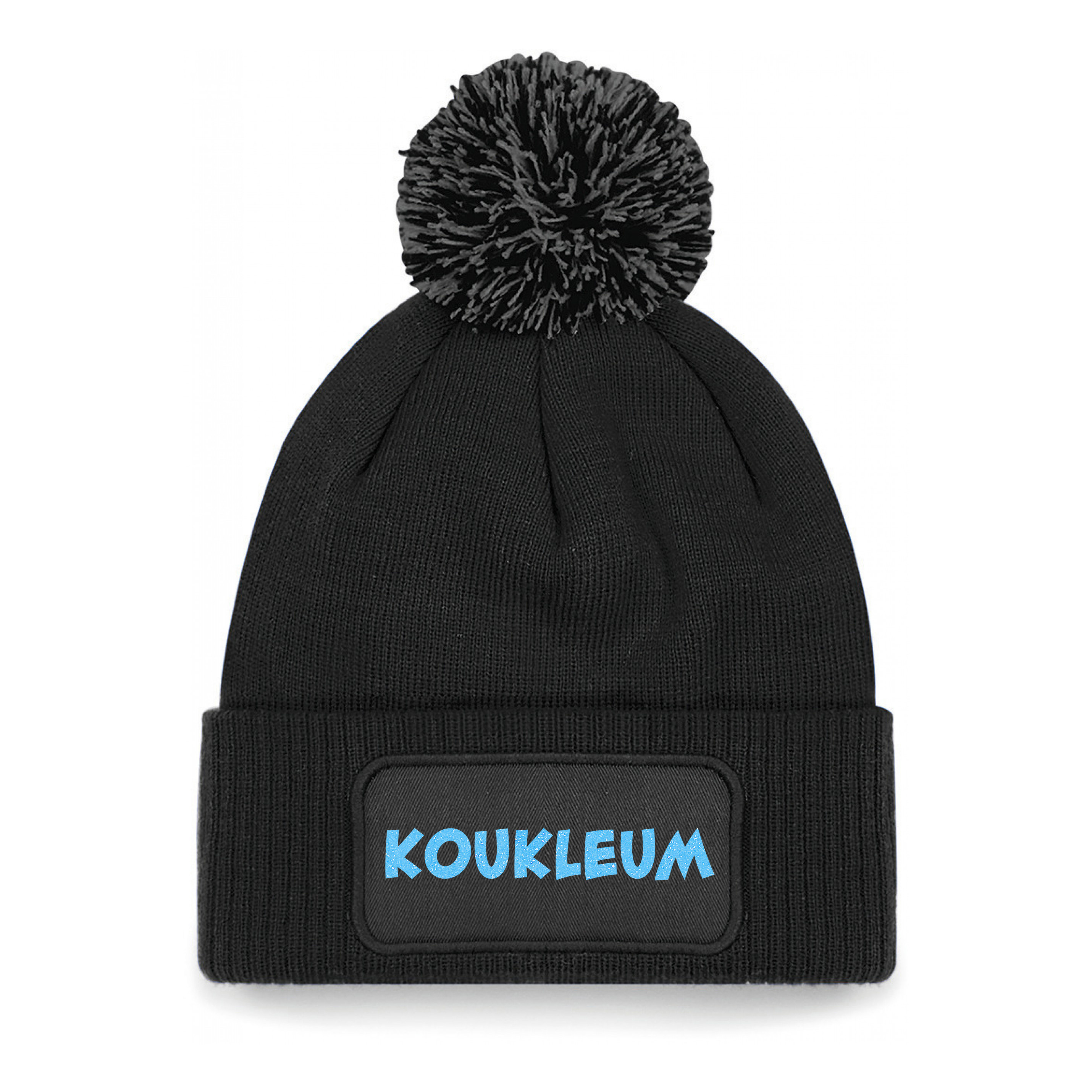 Wintersport muts met pompom - Koukleum - zwart - blauwe glitter - one size - volwassenen - Apres ski One size -