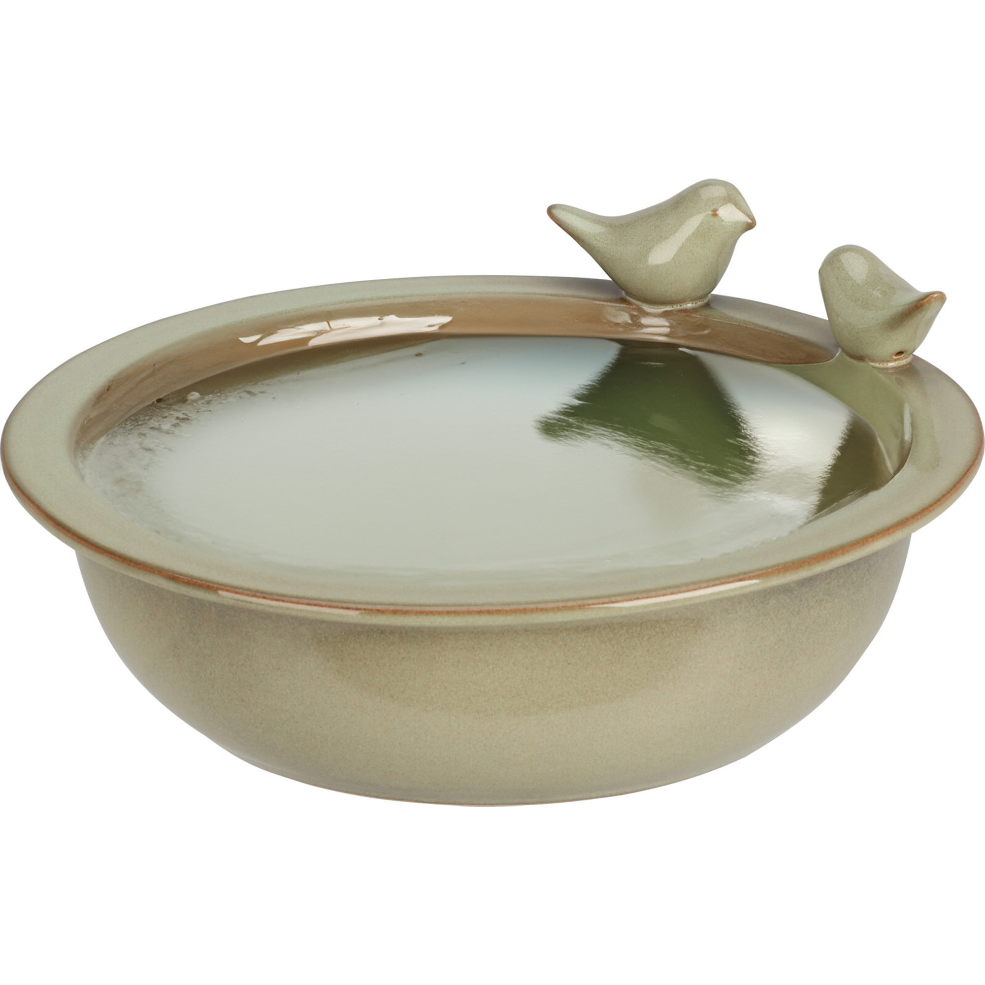 Vogelbad/voederschaal - saliegroen - keramiek - D24 x H10 cm - drinkschaal voor tuinvogels -