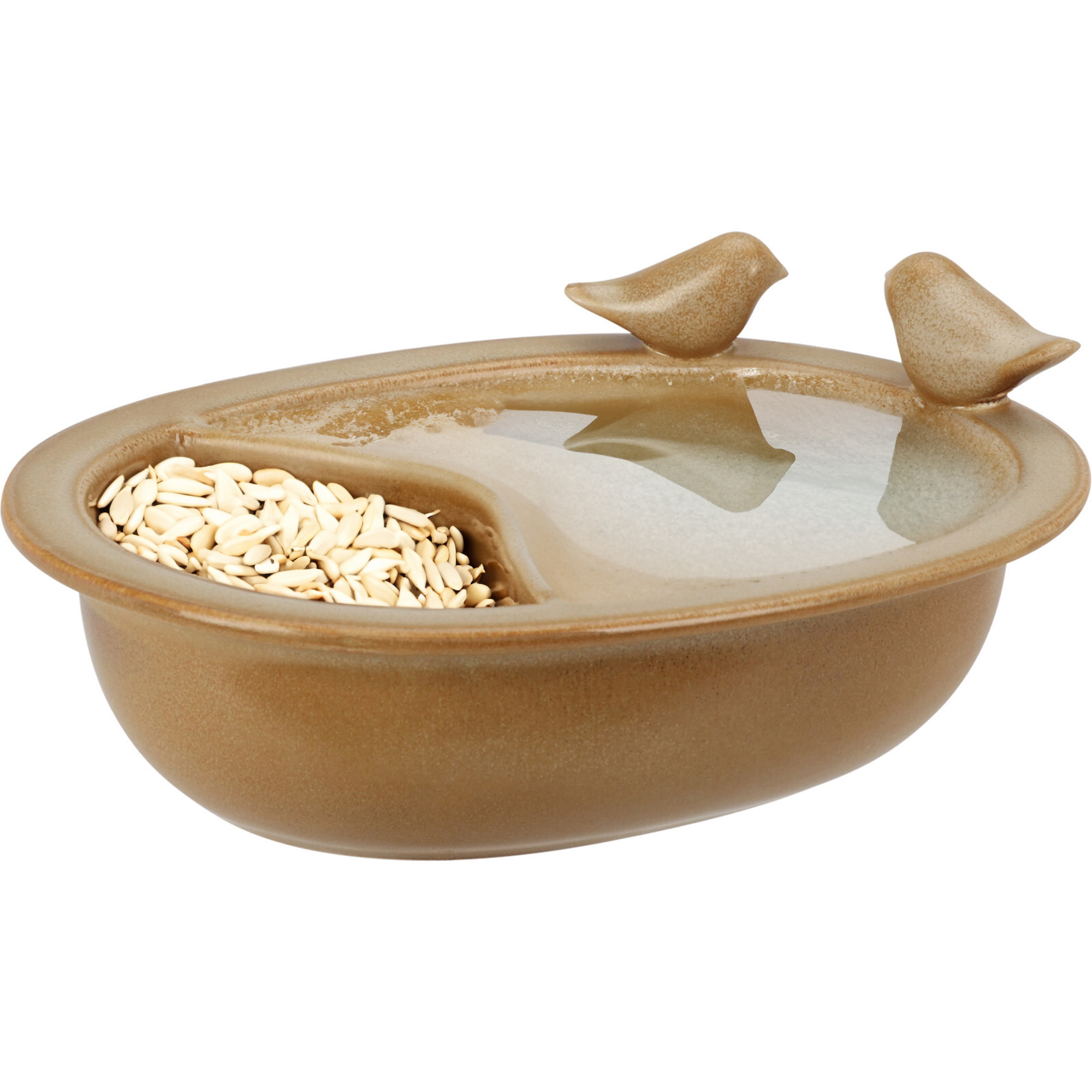 Vogelbad/voederschaal - lichtbruin - keramiek - D20 x H8 cm - drinkschaal voor tuinvogels -