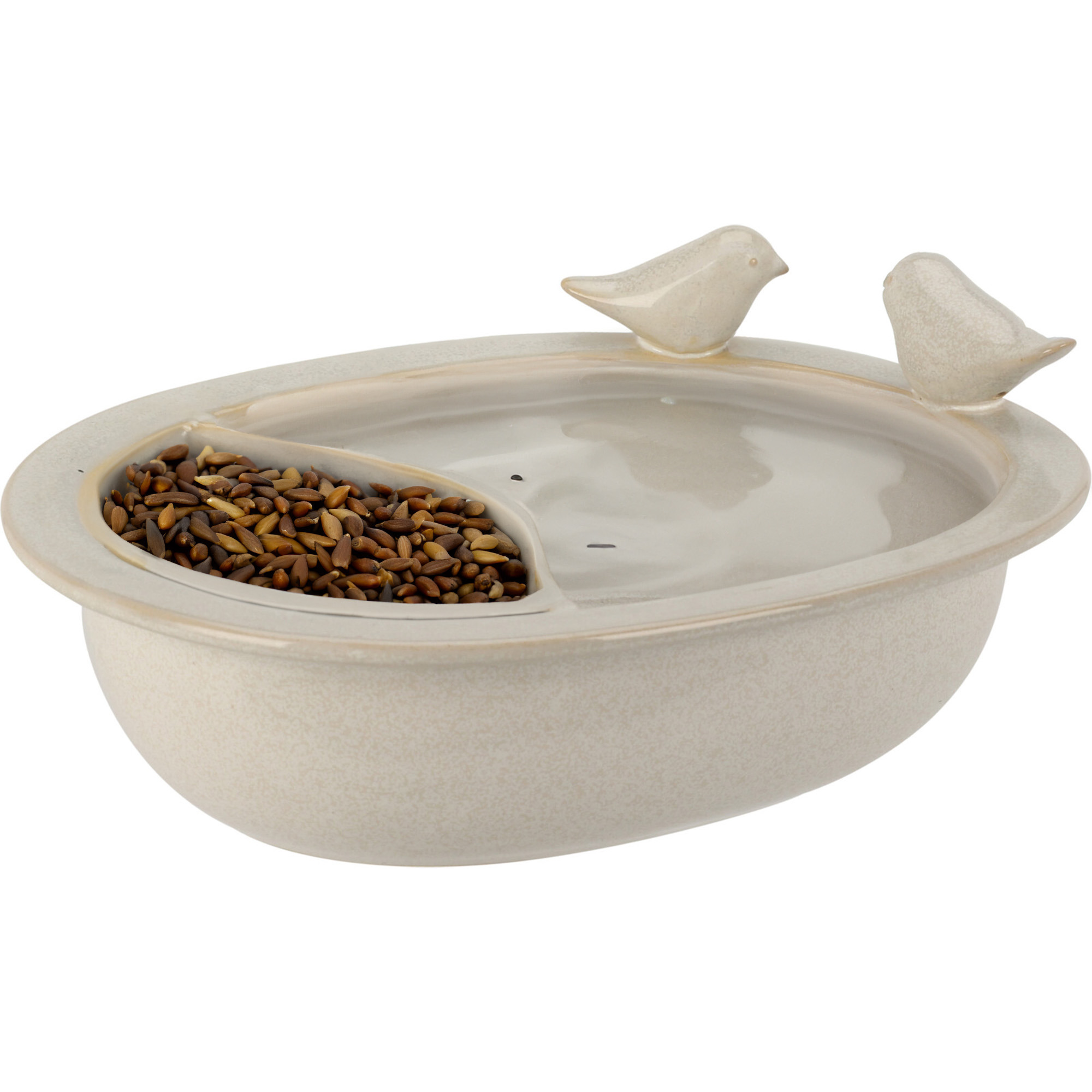 Vogelbad/voederschaal - wit - keramiek - D20 x H8 cm - drinkschaal voor tuinvogels -