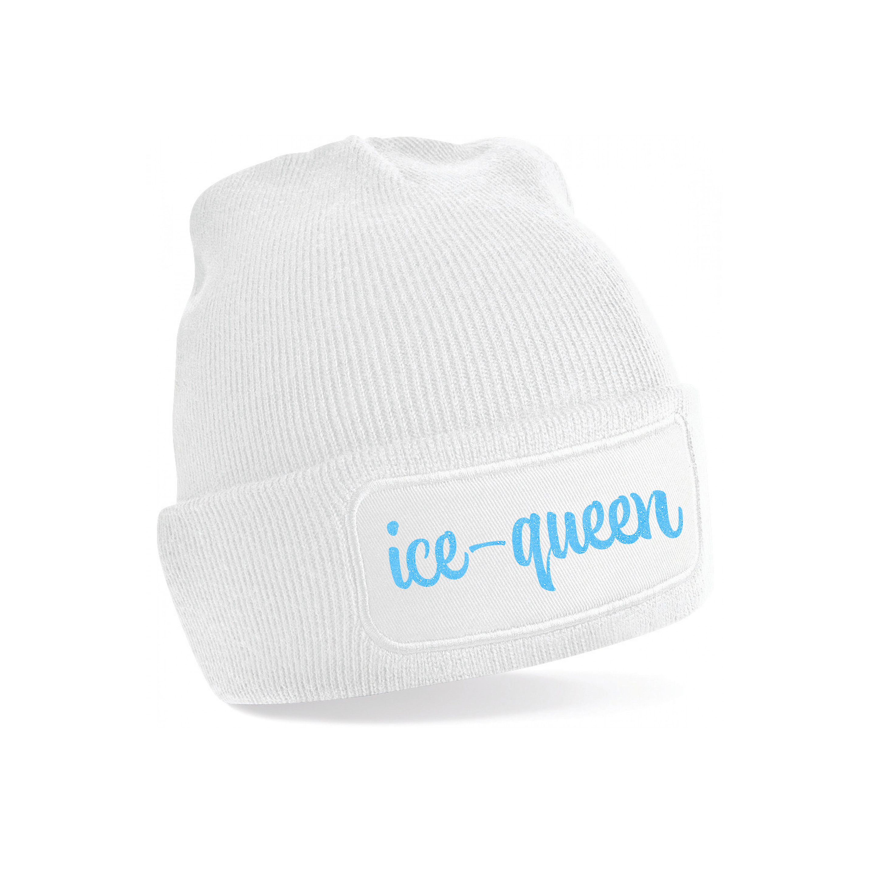 Wintersport muts voor volwassenen - Ice Queen - wit - blauwe glitters - one size - Apres ski beani One size -