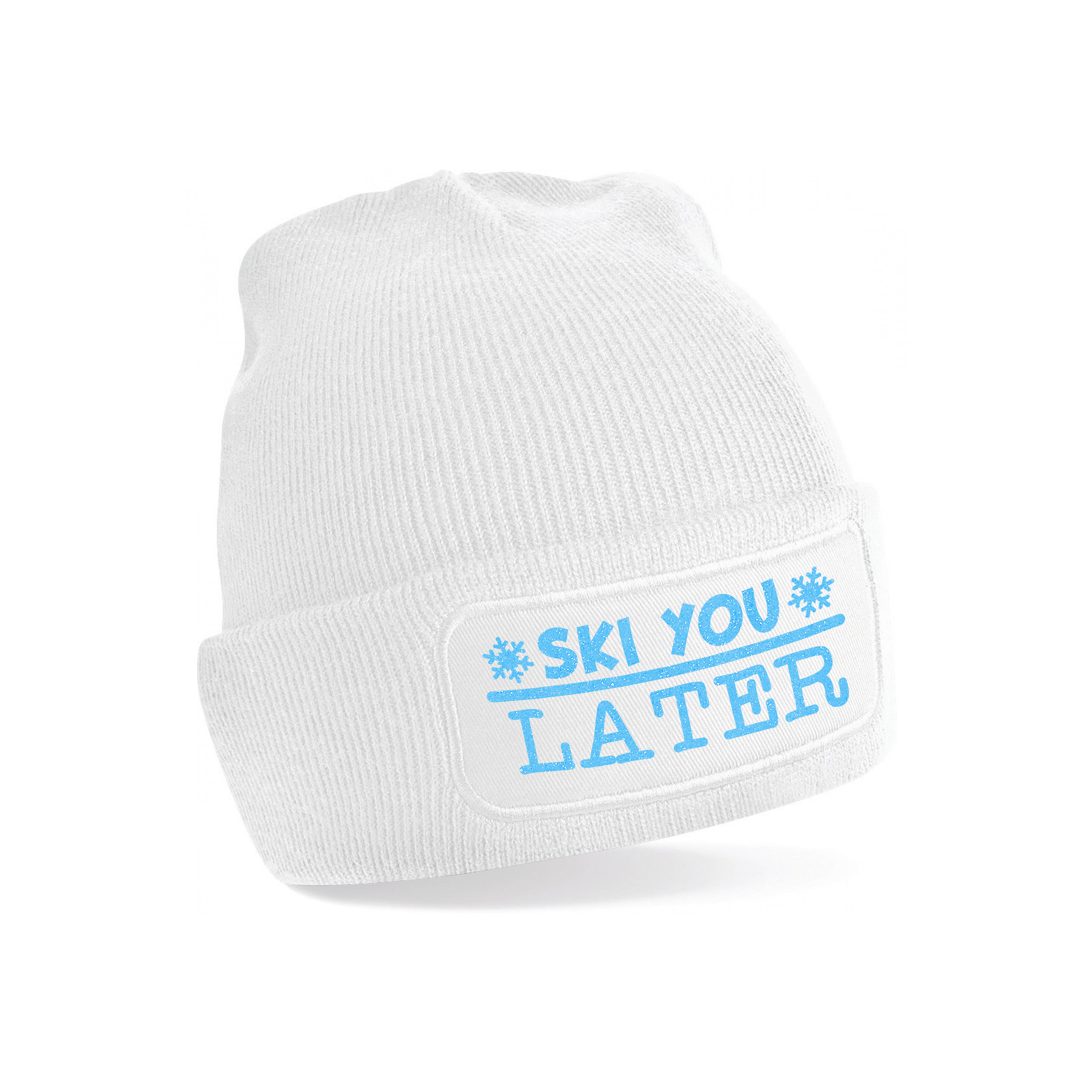 Wintersport muts voor volwassenen - Ski You Later - wit - blauwe glitter - one size - Apres ski One size -