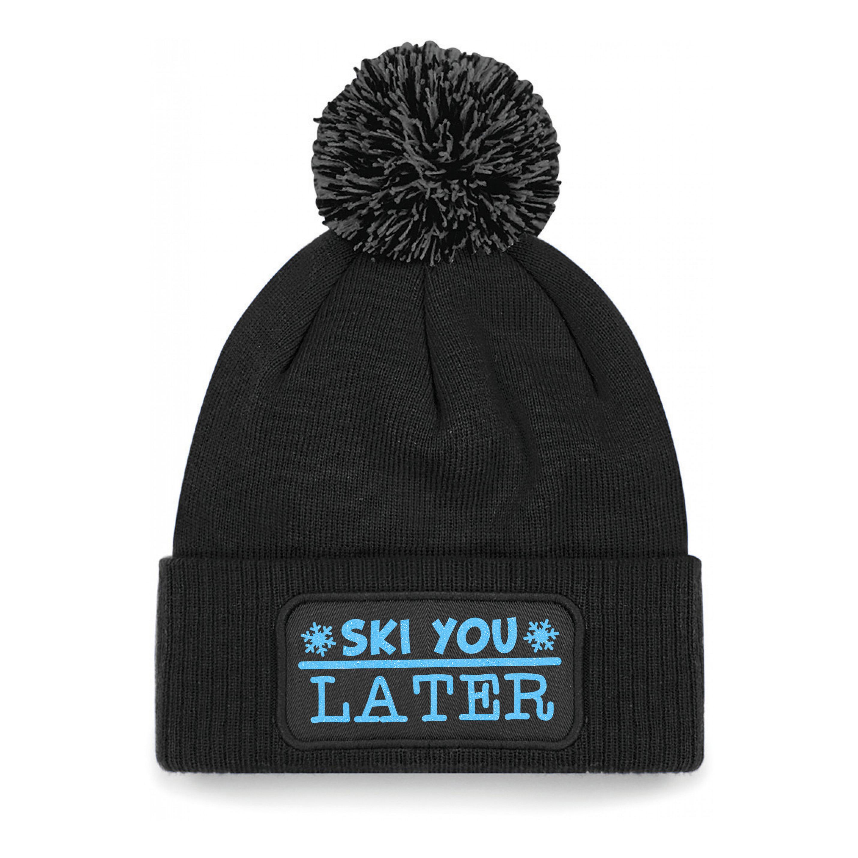 Wintersport muts met pompom - Ski You Later - zwart - glitters - one size - volwassenen - Apres ski One size -