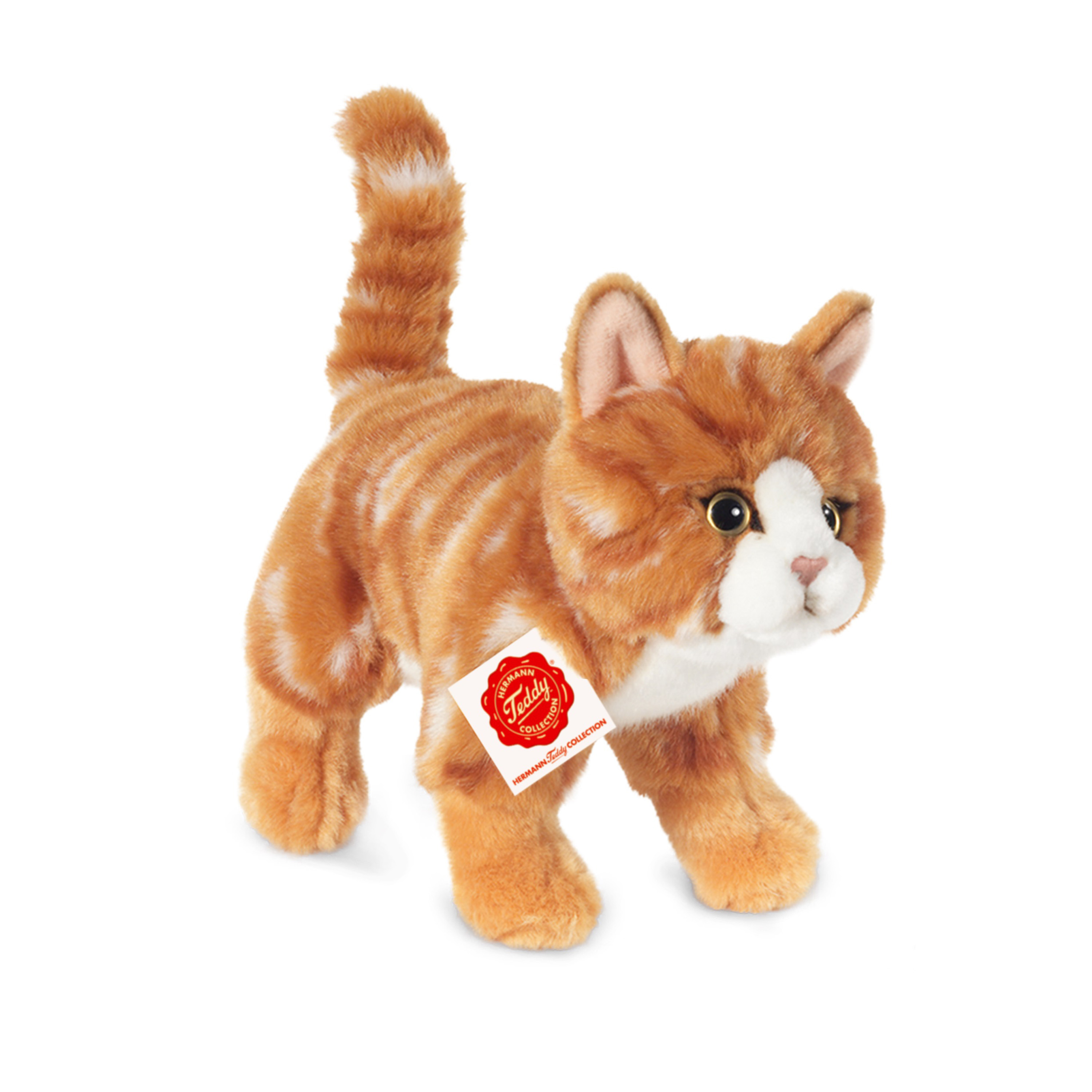 Knuffeldier kat/poes - zachte pluche stof - premium kwaliteit knuffels - rood/oranje - 20 cm -