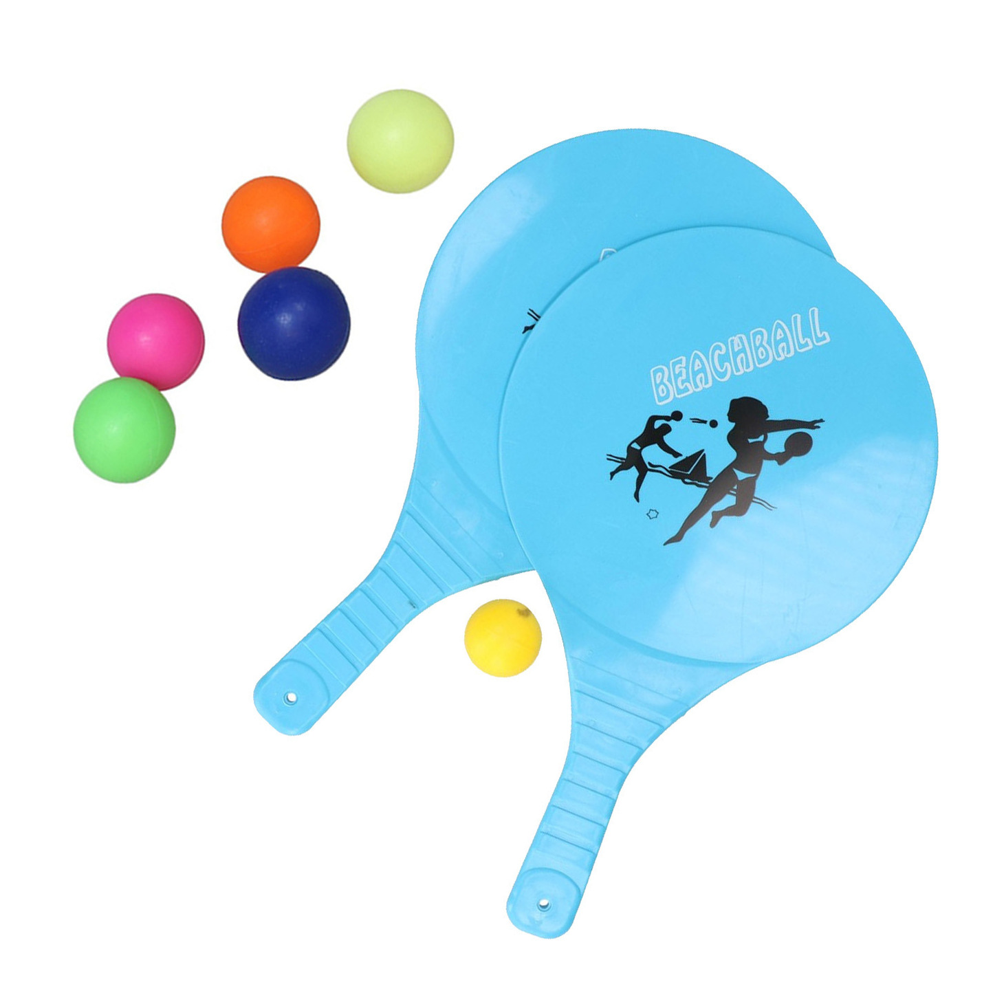 Beachball set blauw - kunststof - 6x multi kleur balletjes - rubber - strandbal speelset -