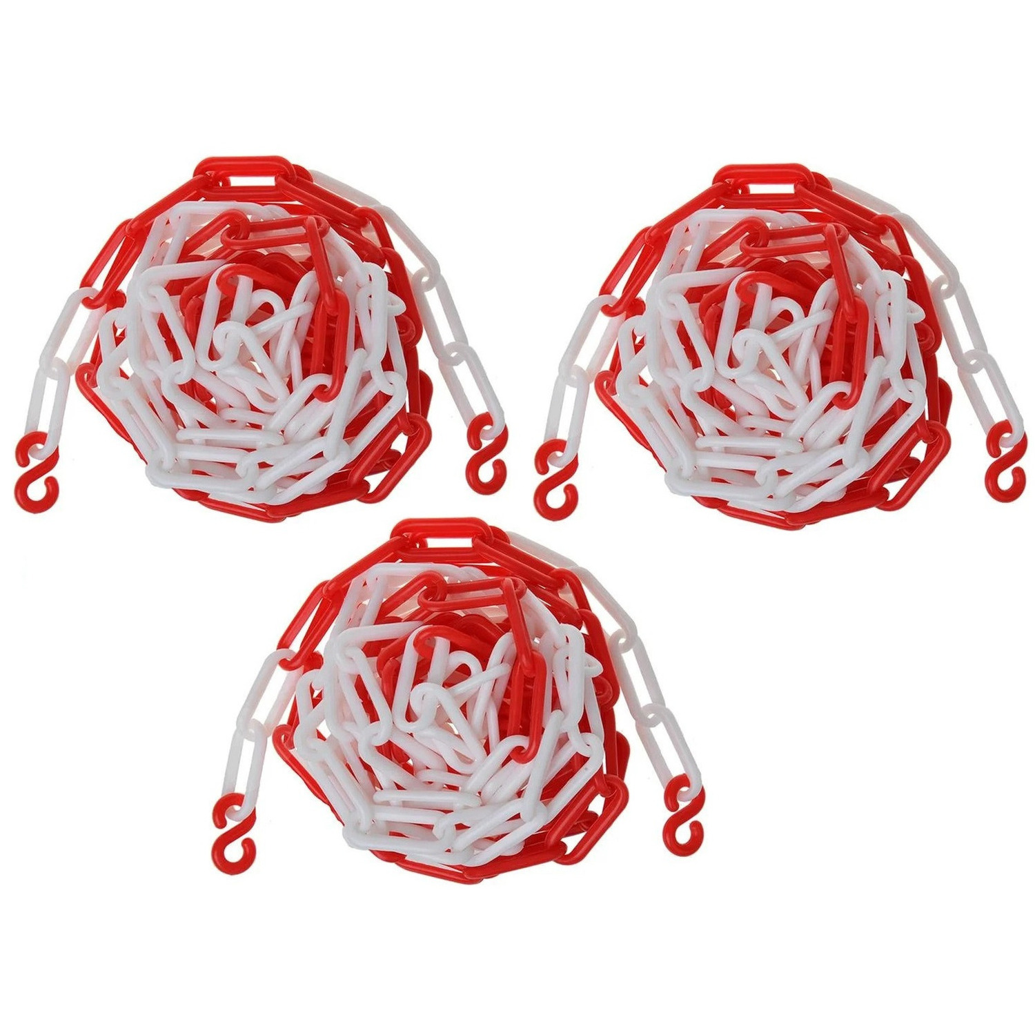 Afzetketting met haken - rood/wit - 15 meter - kunststof - markeerketting - afzetting -