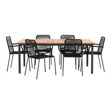 Tuinset Pau Lunas - hout/antraciet - 7-delig - 183-253 cm - Leen Bakker