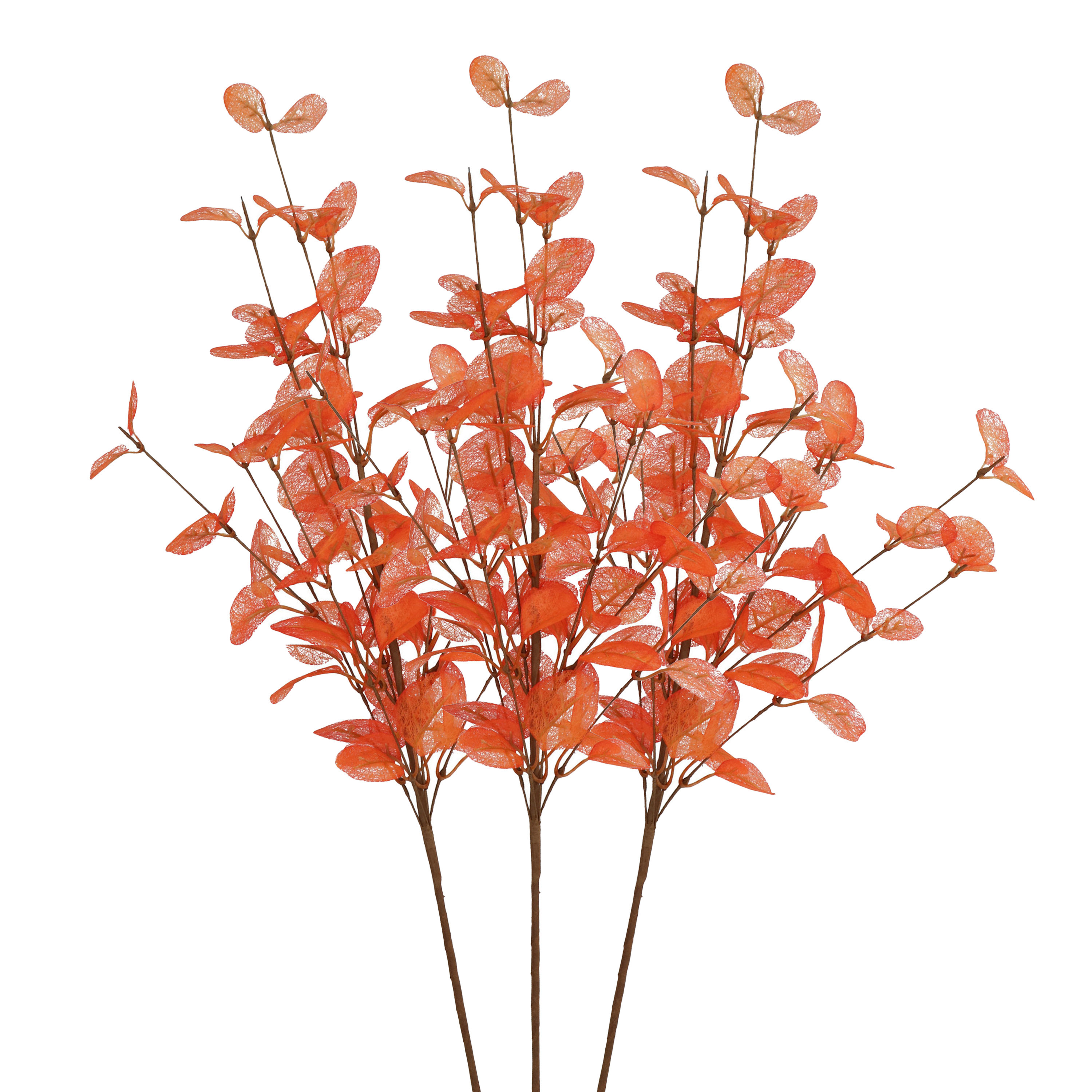 Kunstbloem Eucalyptus tak Silk - 3x - 72 cm - oranje - losse steel - Kunst zijdebloemen -
