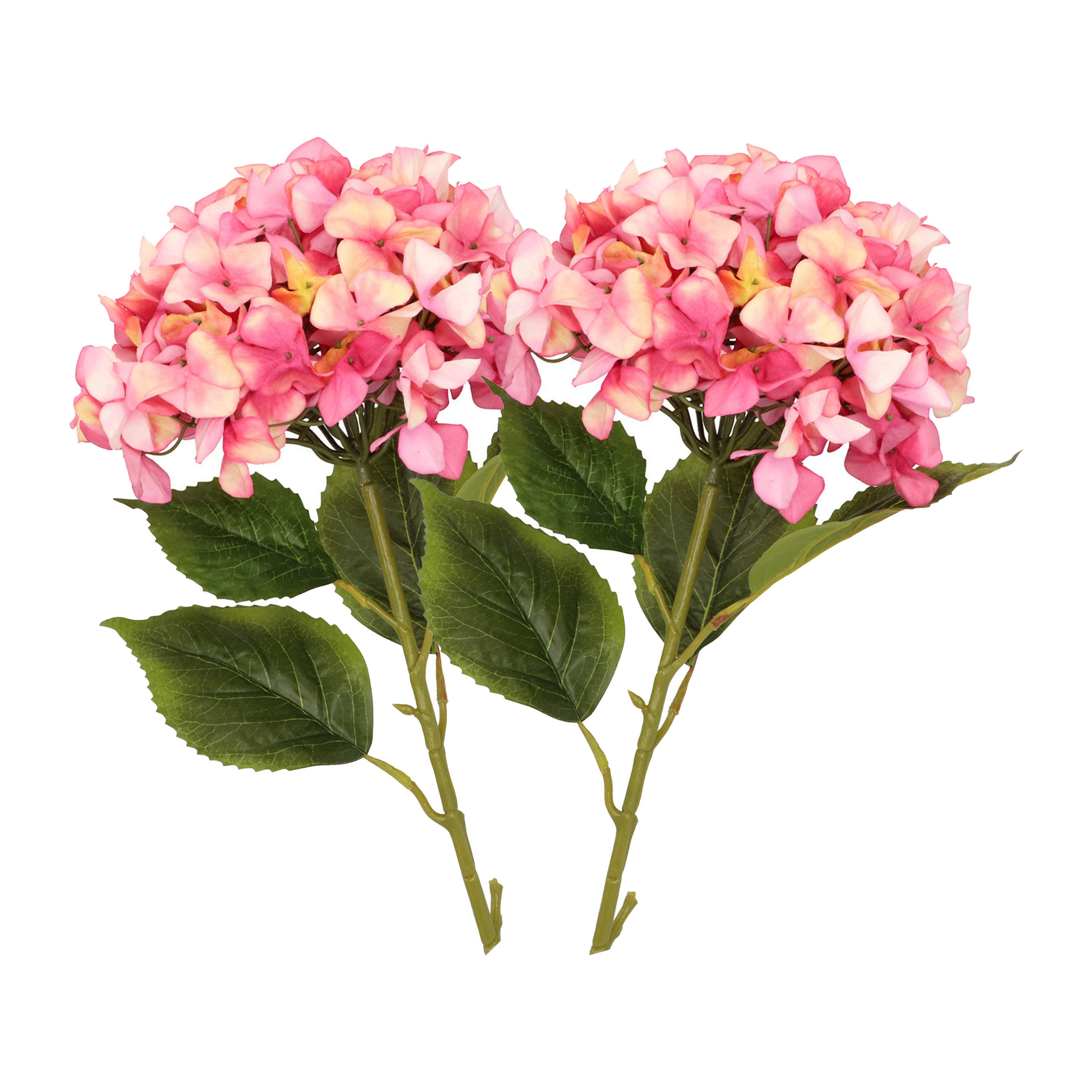 Kunstbloem Hortensia tak - 2x - fuchsia roze - 109 cm - losse steel - Kunst zijdebloemen -