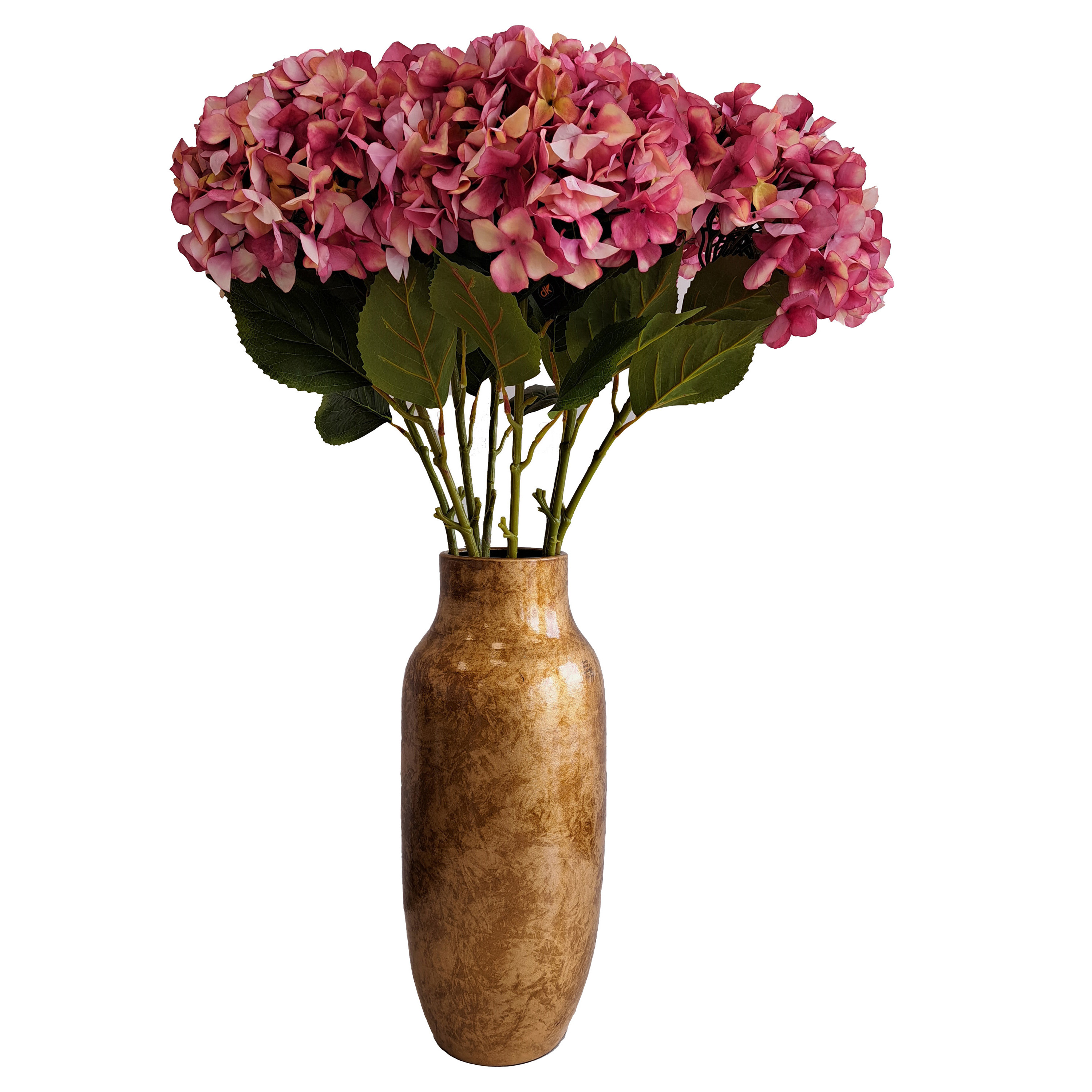 Kunstbloemen boeket Hortensias - 5 stelen - fuchsia roze - 109 cm - Kunst zijdebloemen -